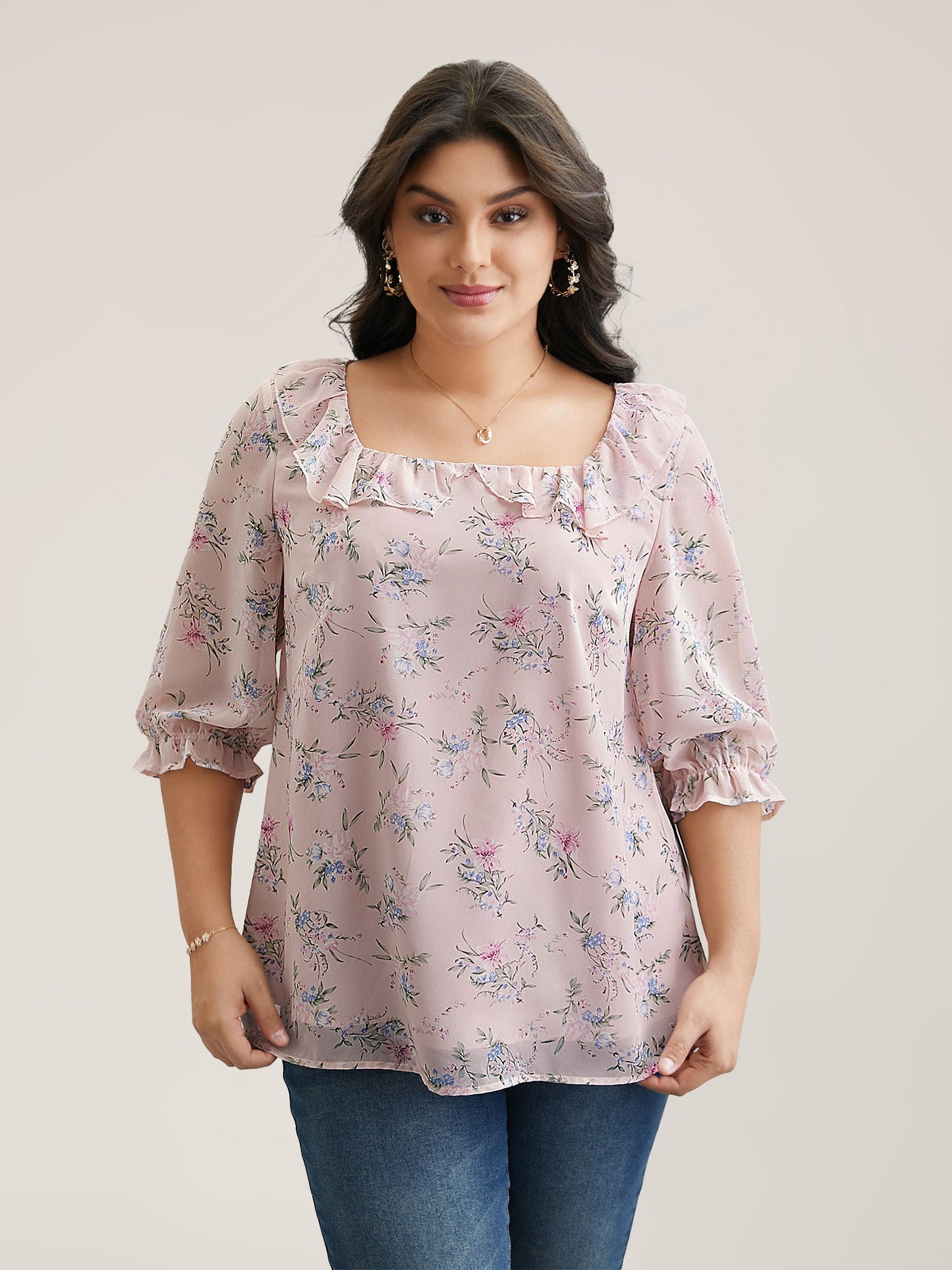 Chiffon Printed Ruffled Shirt