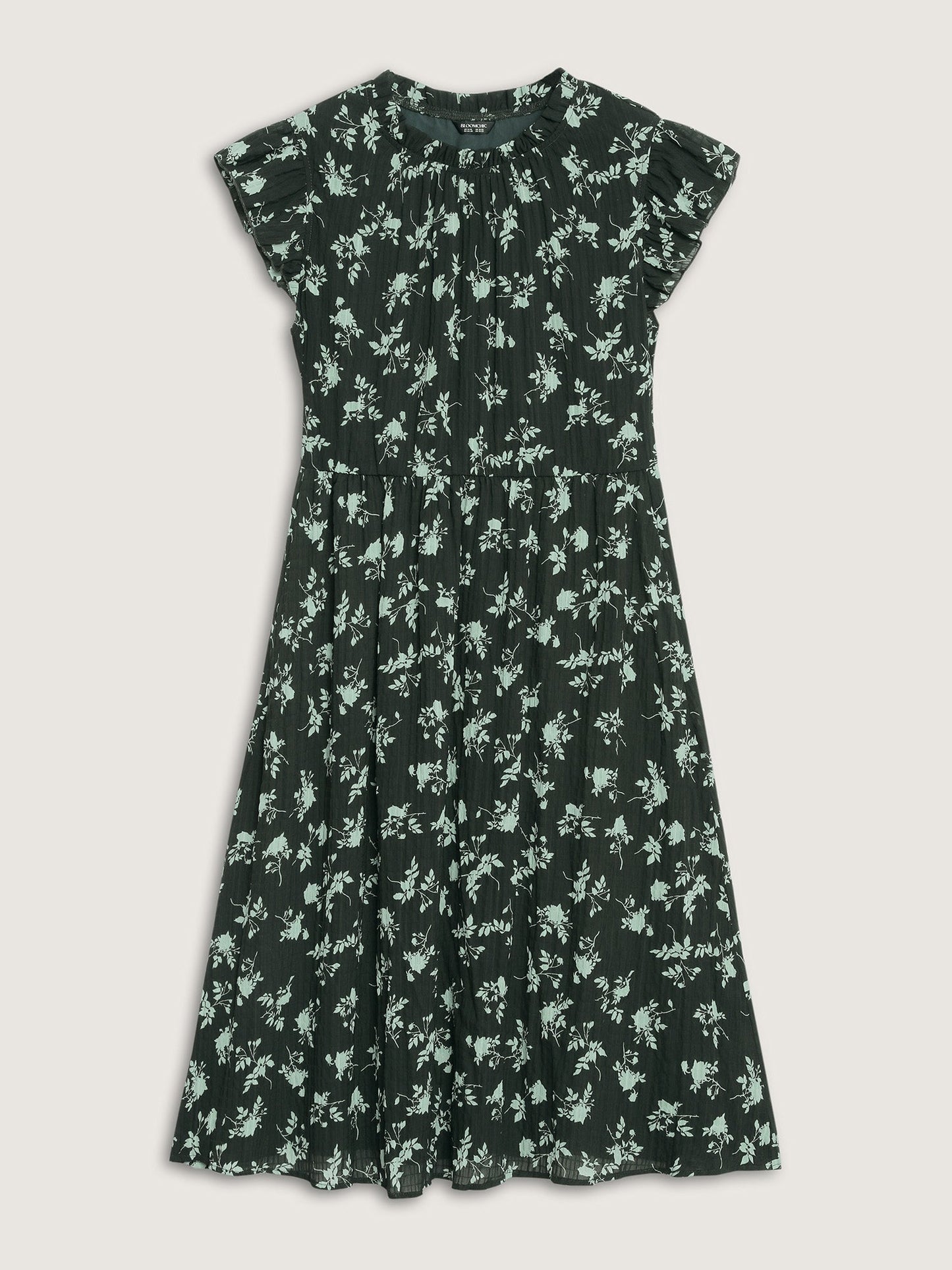 Textured Silhouette Flower Stretchy Collar Midi Dress