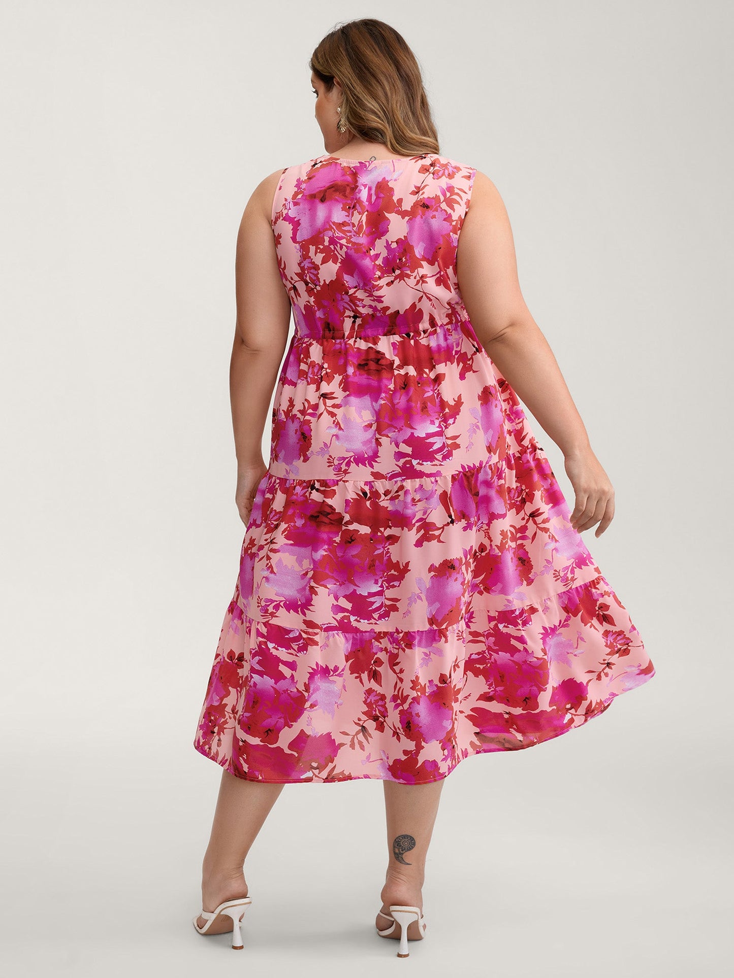 Floral Print Flowy Skirt Drawstring Maxi Dress