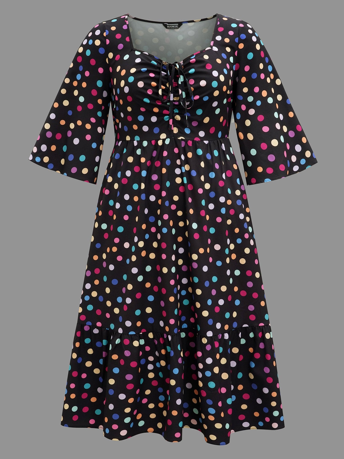 Multi-Color Dots Sweetheart Neckline Midi Dress