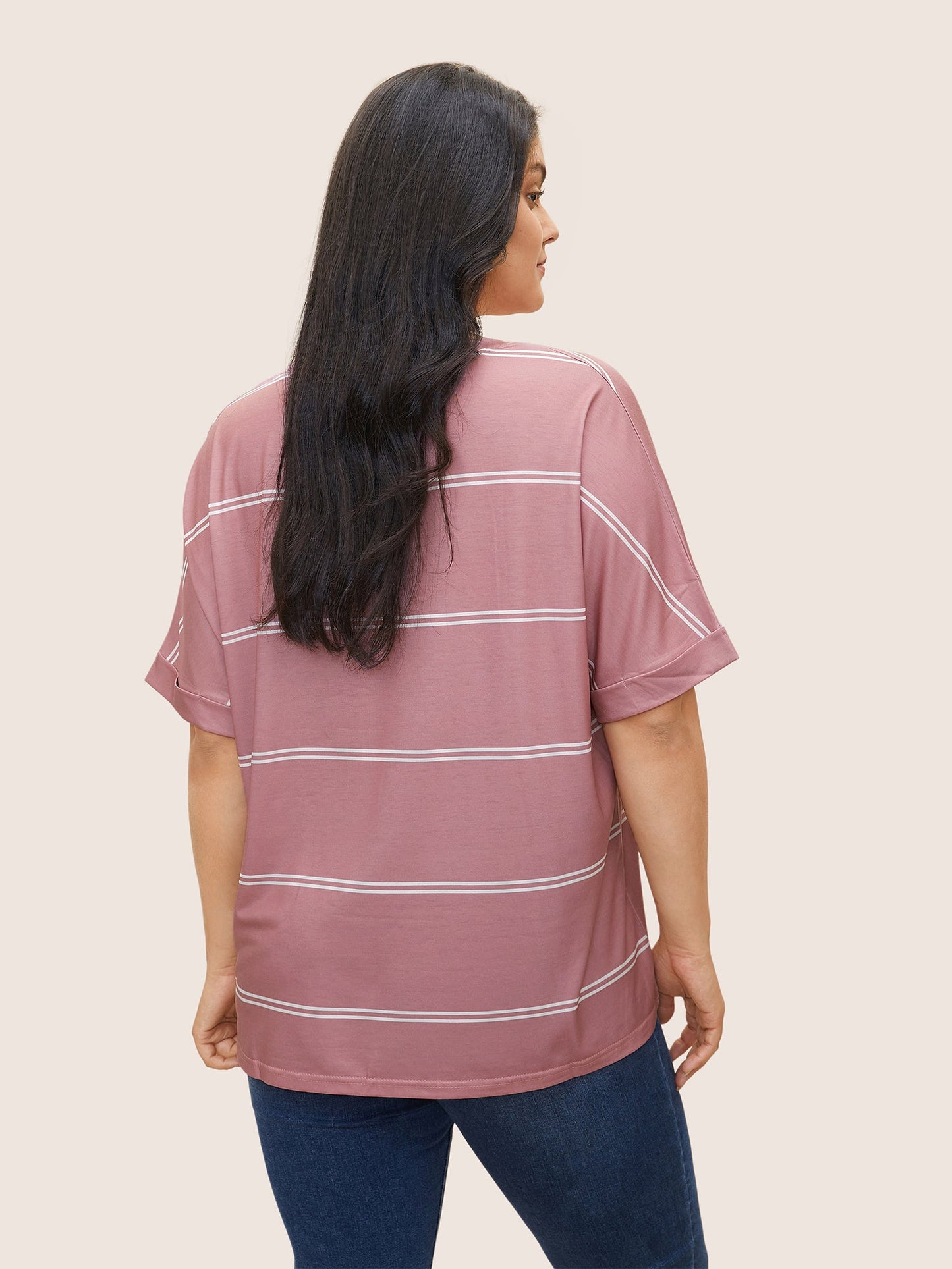 Striped Contrast Dolman Sleeve T-shirt