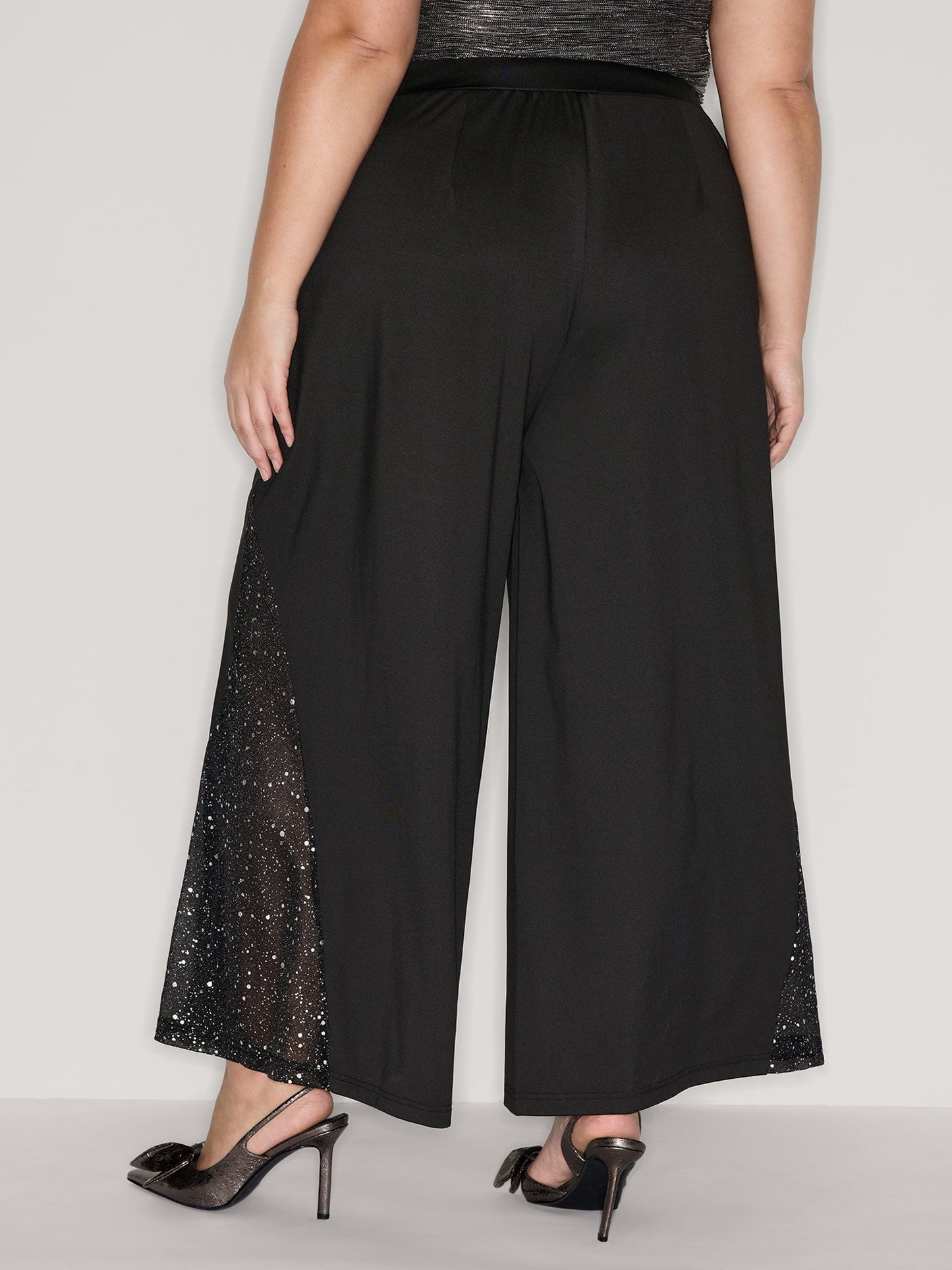 Mesh Spliced Wide-Leg Pants