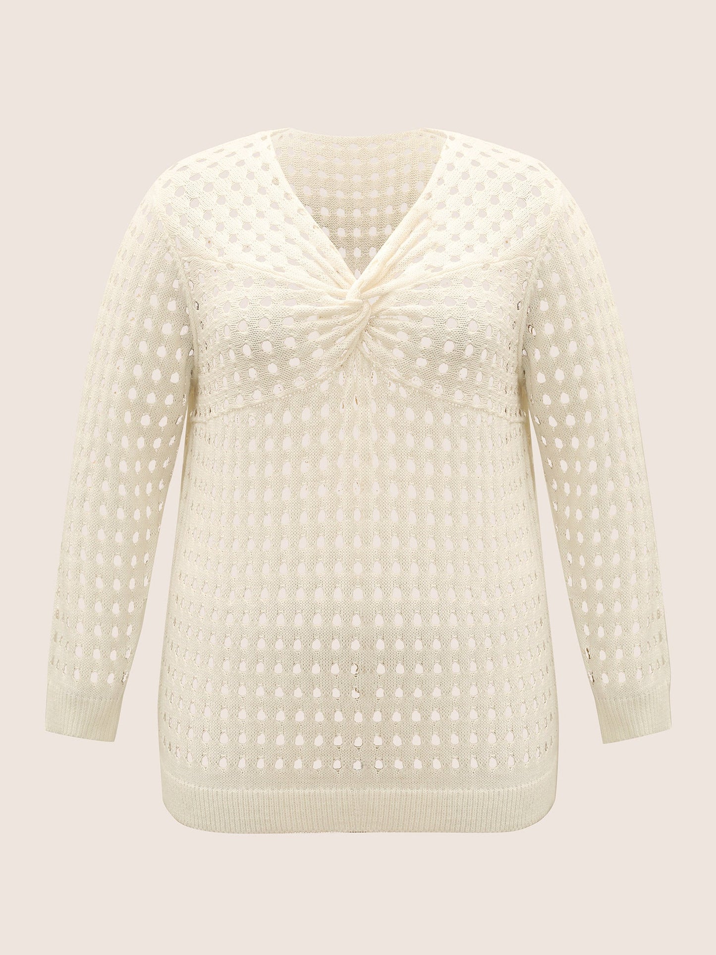 Twist Front Pointelle Knit Split Hem Pullover