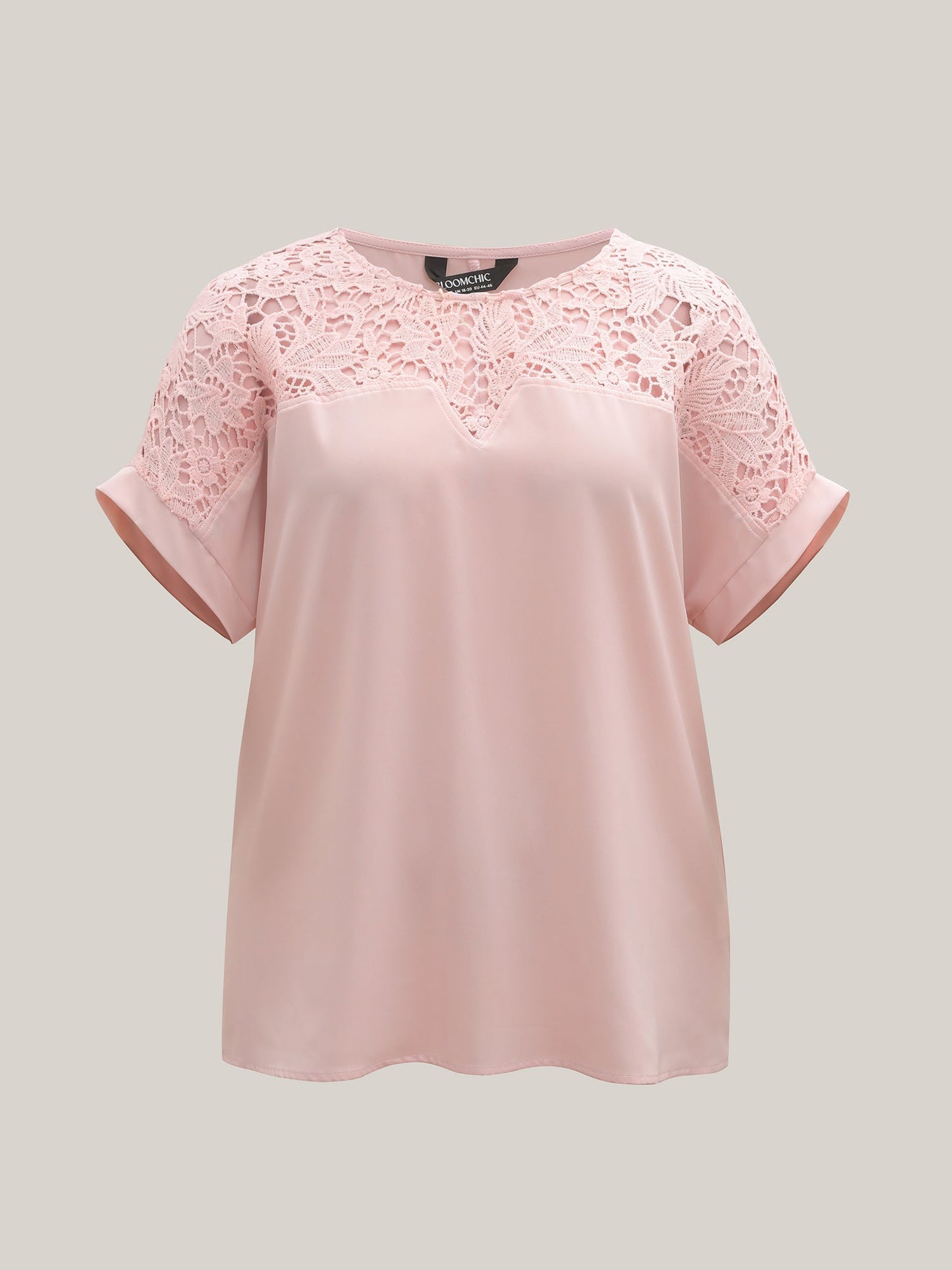 Sheer Lace Neck Half Sleeve Shirt