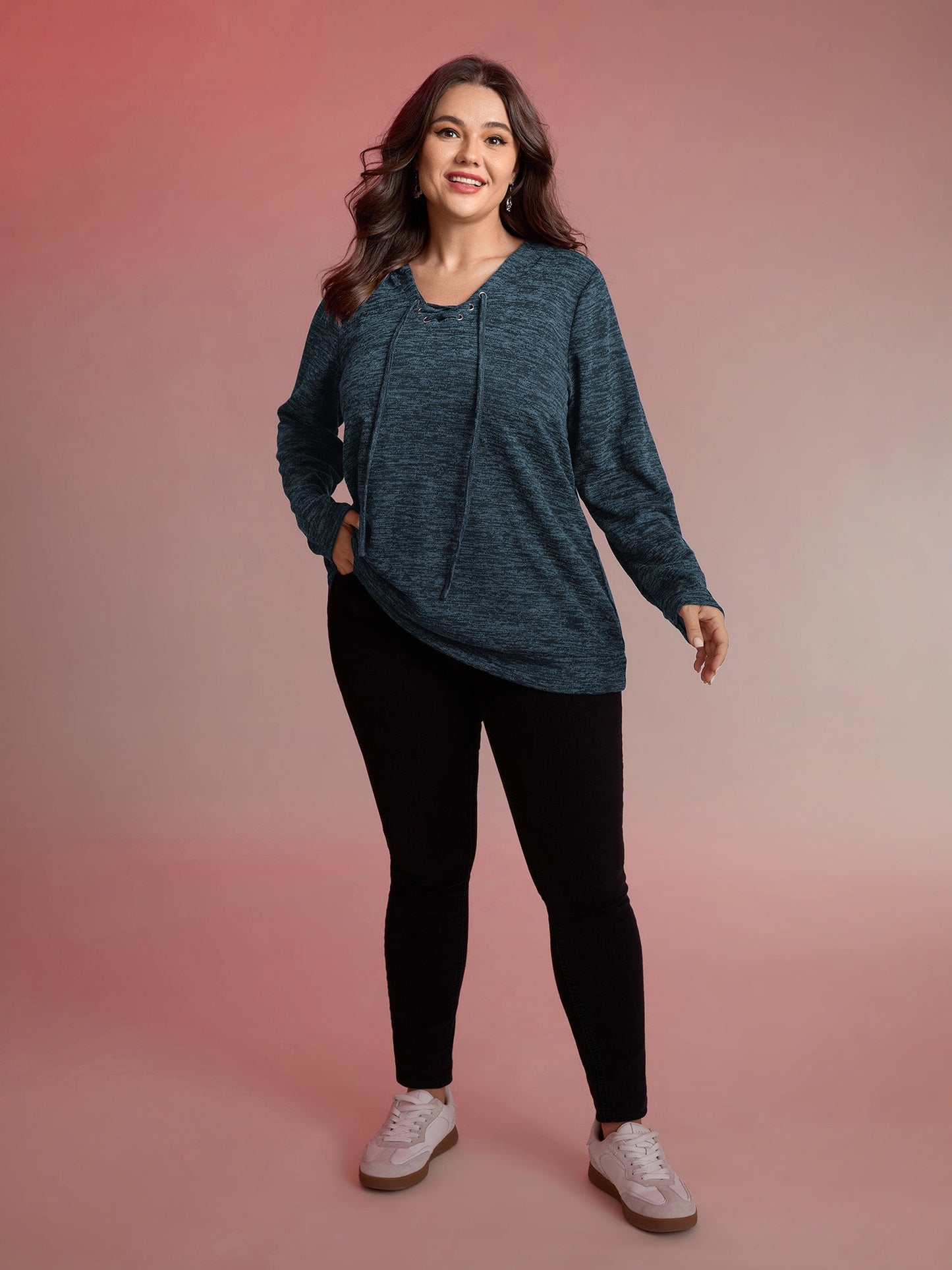 Heather Neck Cross-Tie Hoodie