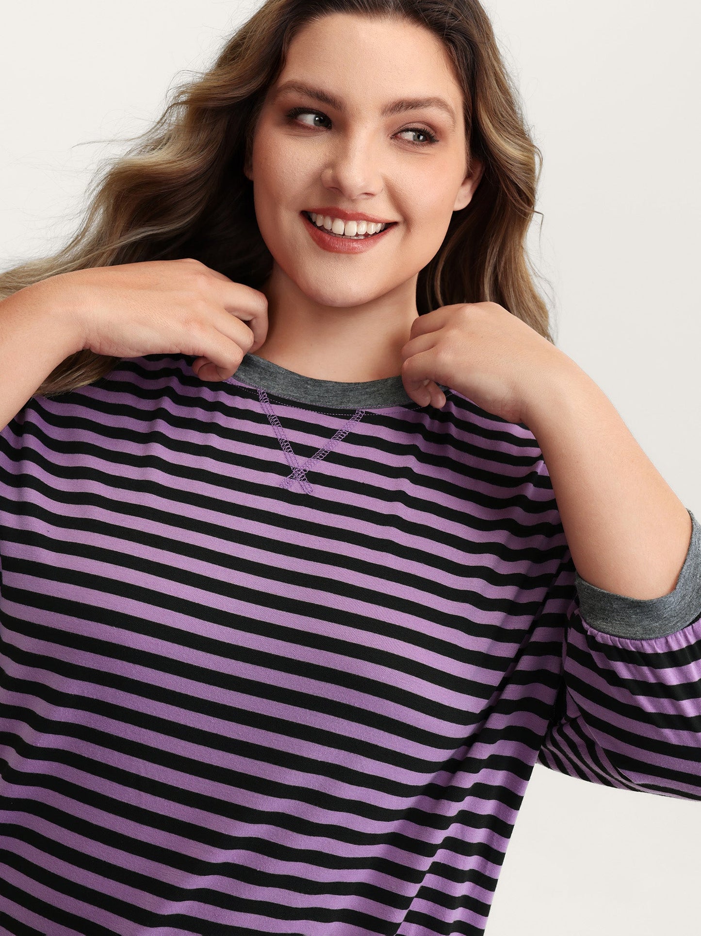 Stripe Color Contrast Stretchy T-Shirt