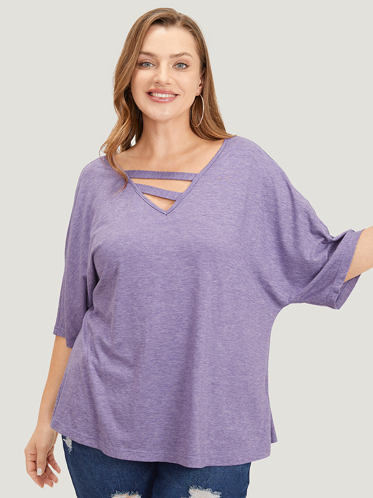 Solid Heather Keyhole Neck Dolman Sleeve T-shirt