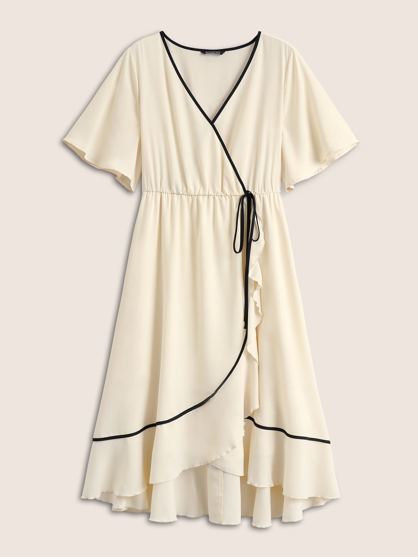 Anti-Wrinkle Wrap Tiered Ruffles Contrast Ties Dress