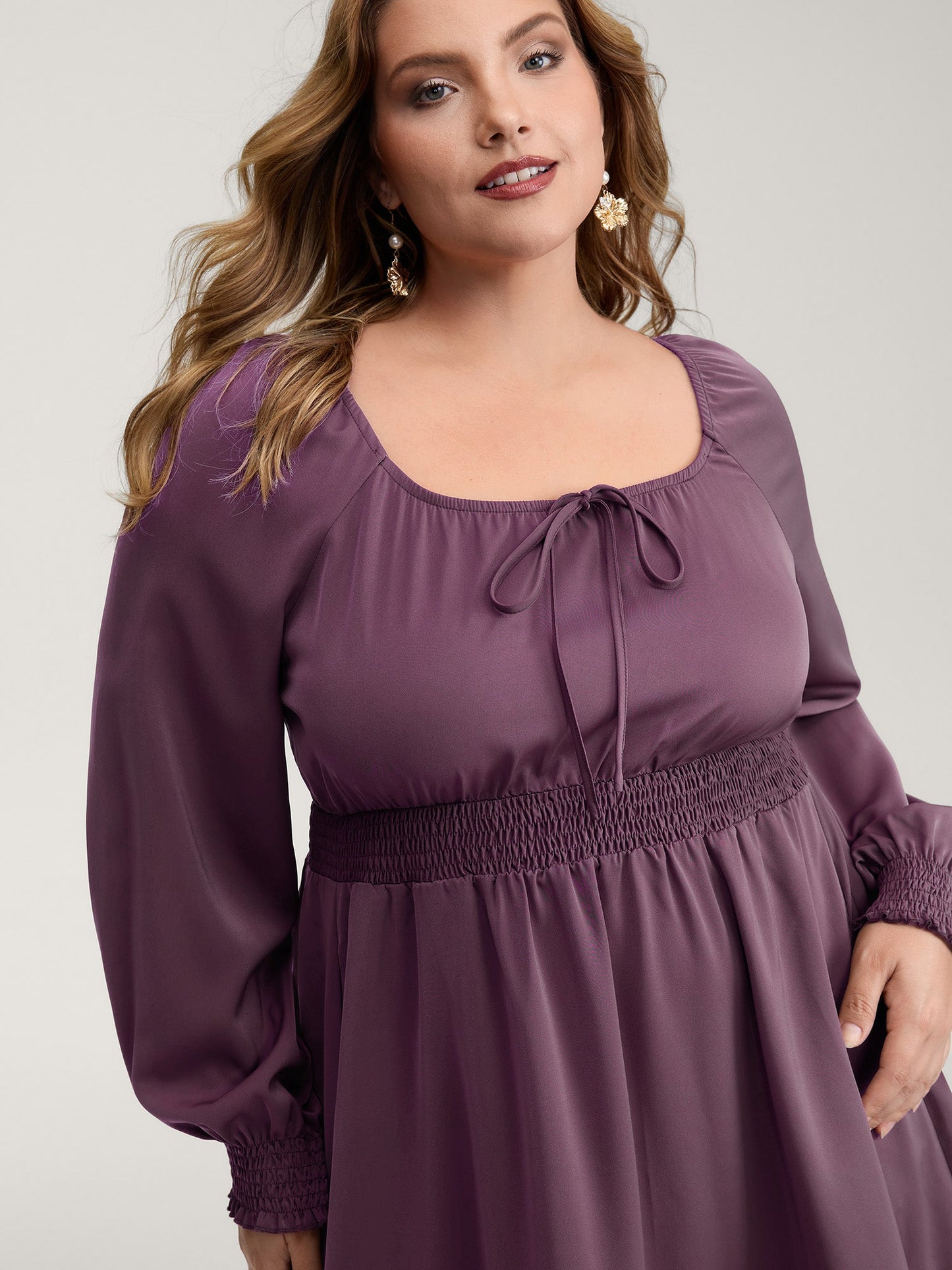 Lotus Leaf Shirred Waist Pockets Maxi Dress