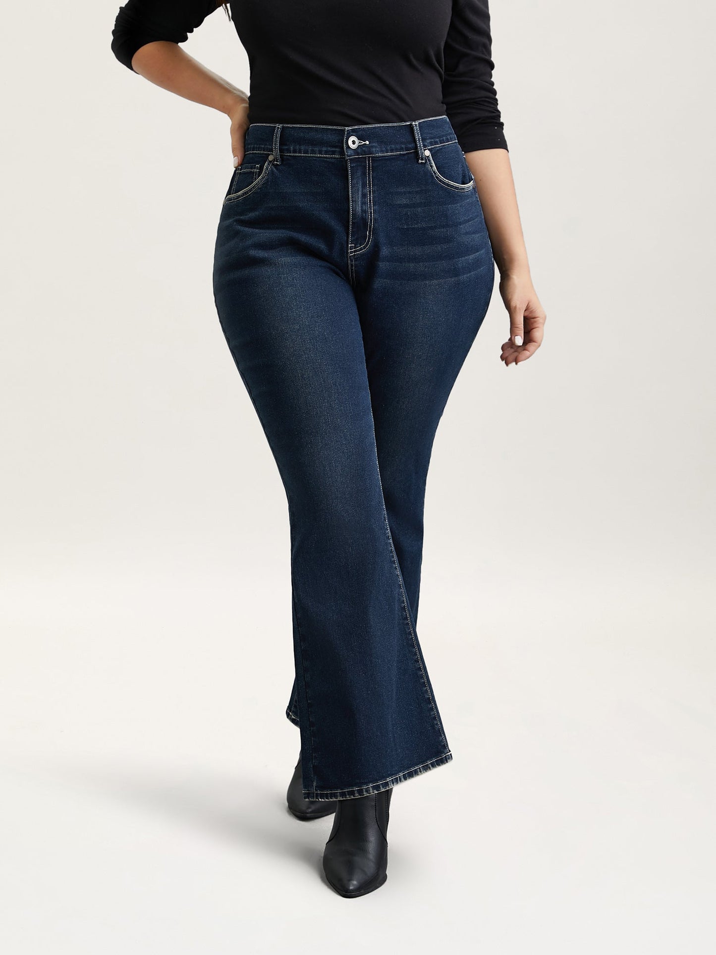 Whiskered Stretchy Waist Bootcut Jeans