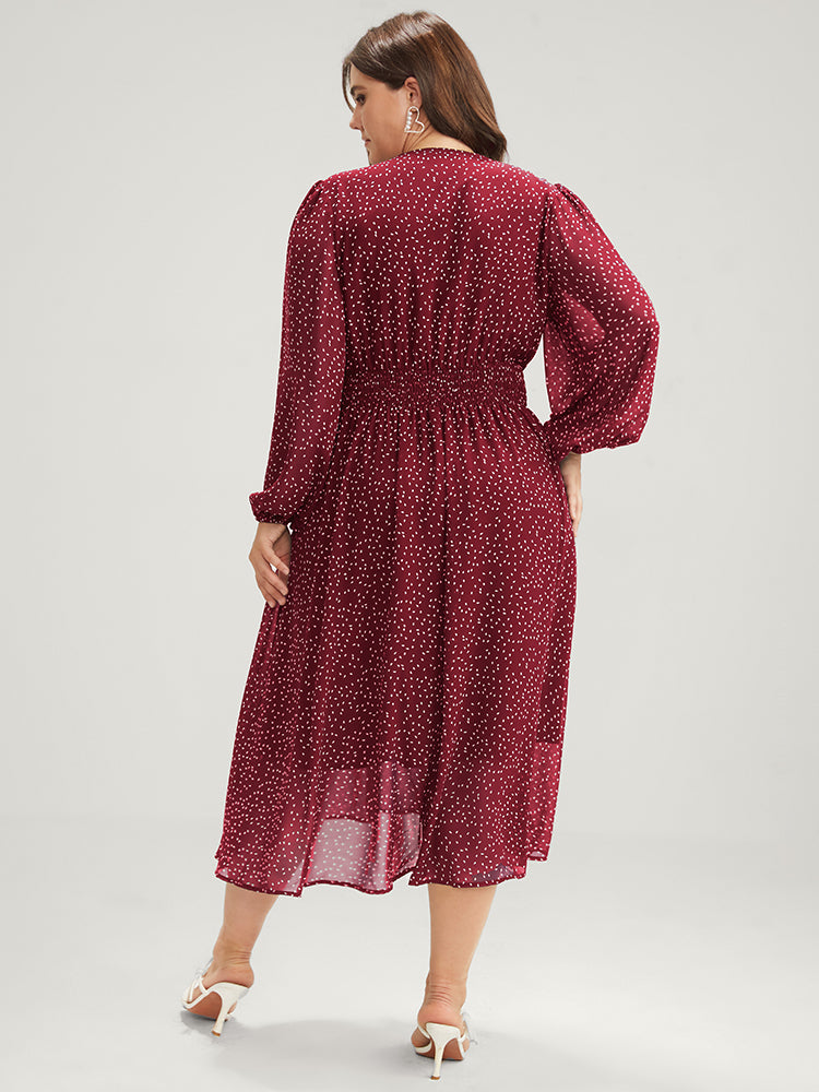 Polka Dot Lantern Sleeve Pocket Shirred Flutter Dress