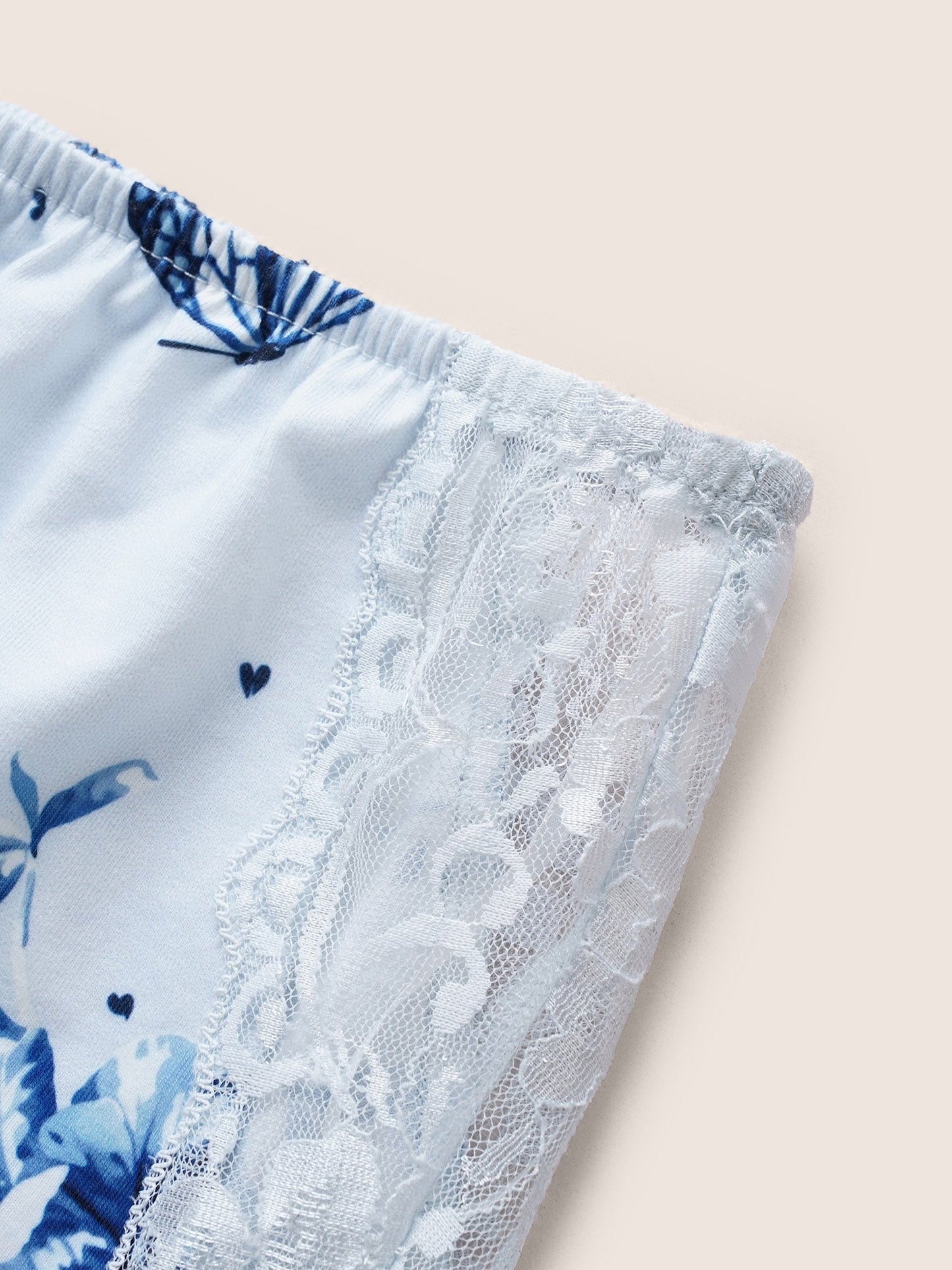 Floral Print Lace Patchwork Pajama Sets