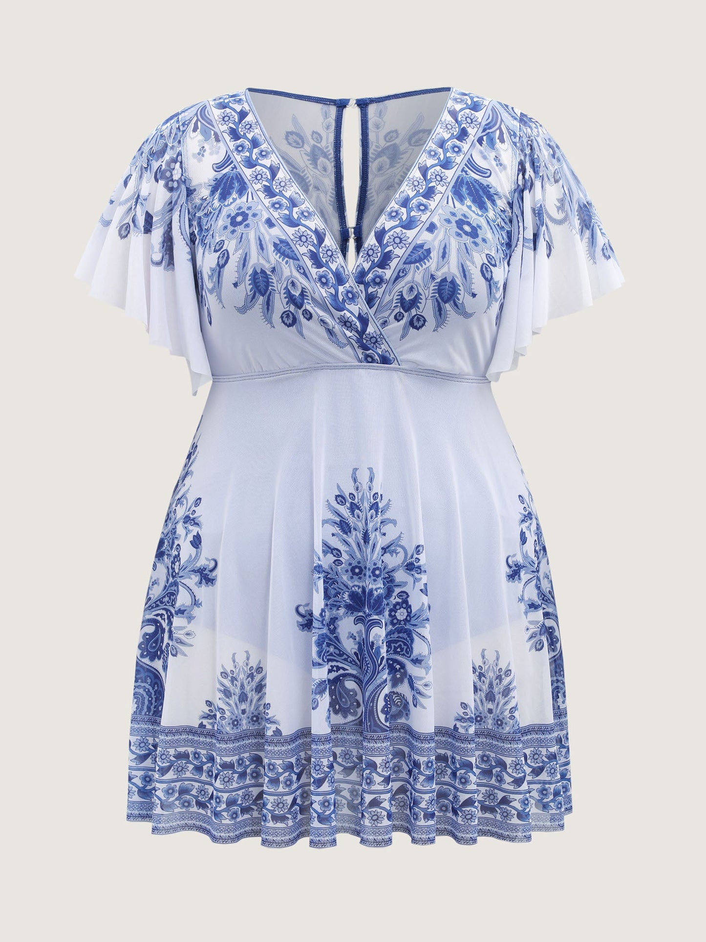 Boho Print Sheer Back Adjustable Buckle Swim Dress