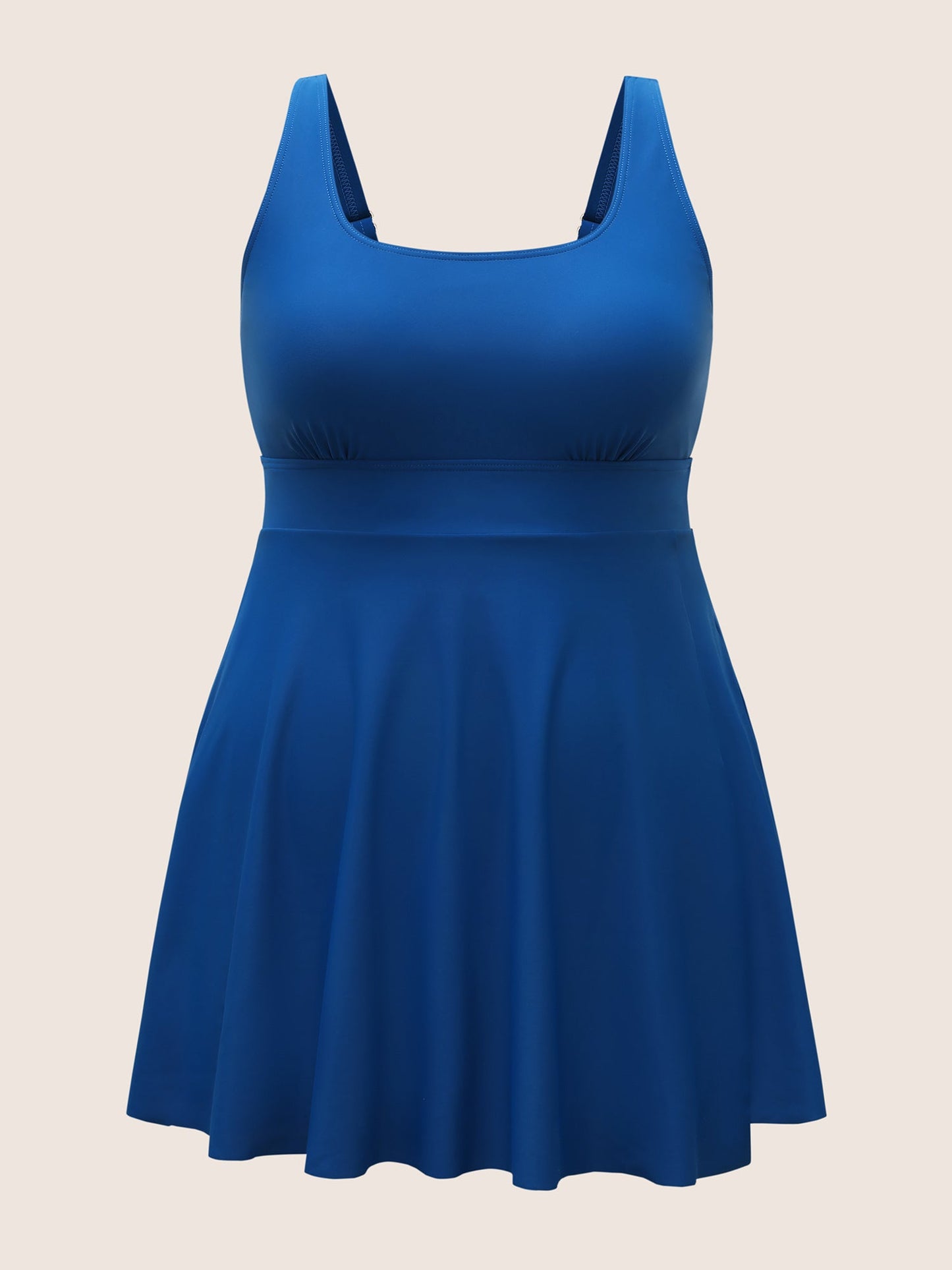 U Neck Solid Tiered Slit Hem Swim Dress