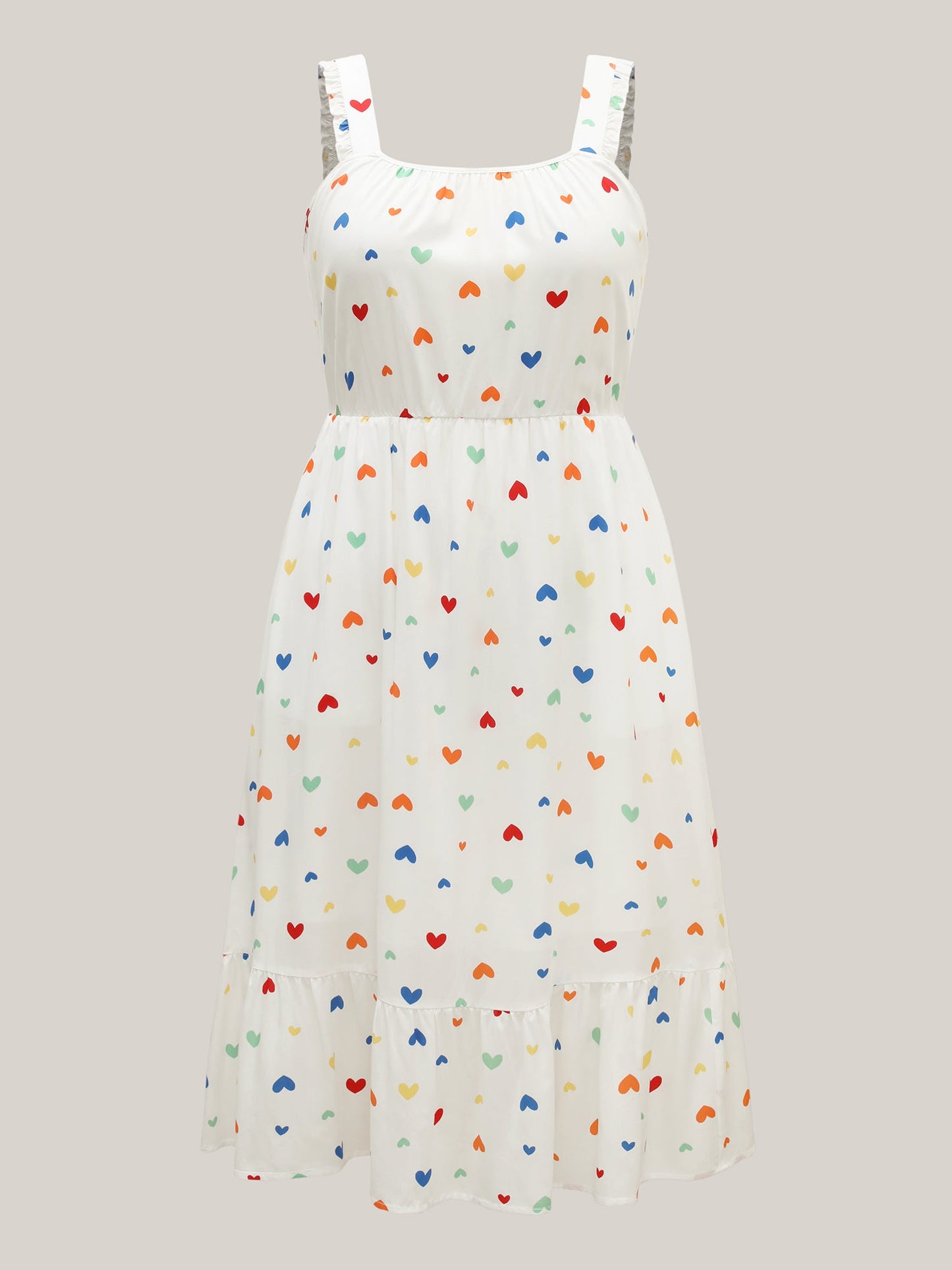 Colorful Hearts Print Pockets Midi Dress