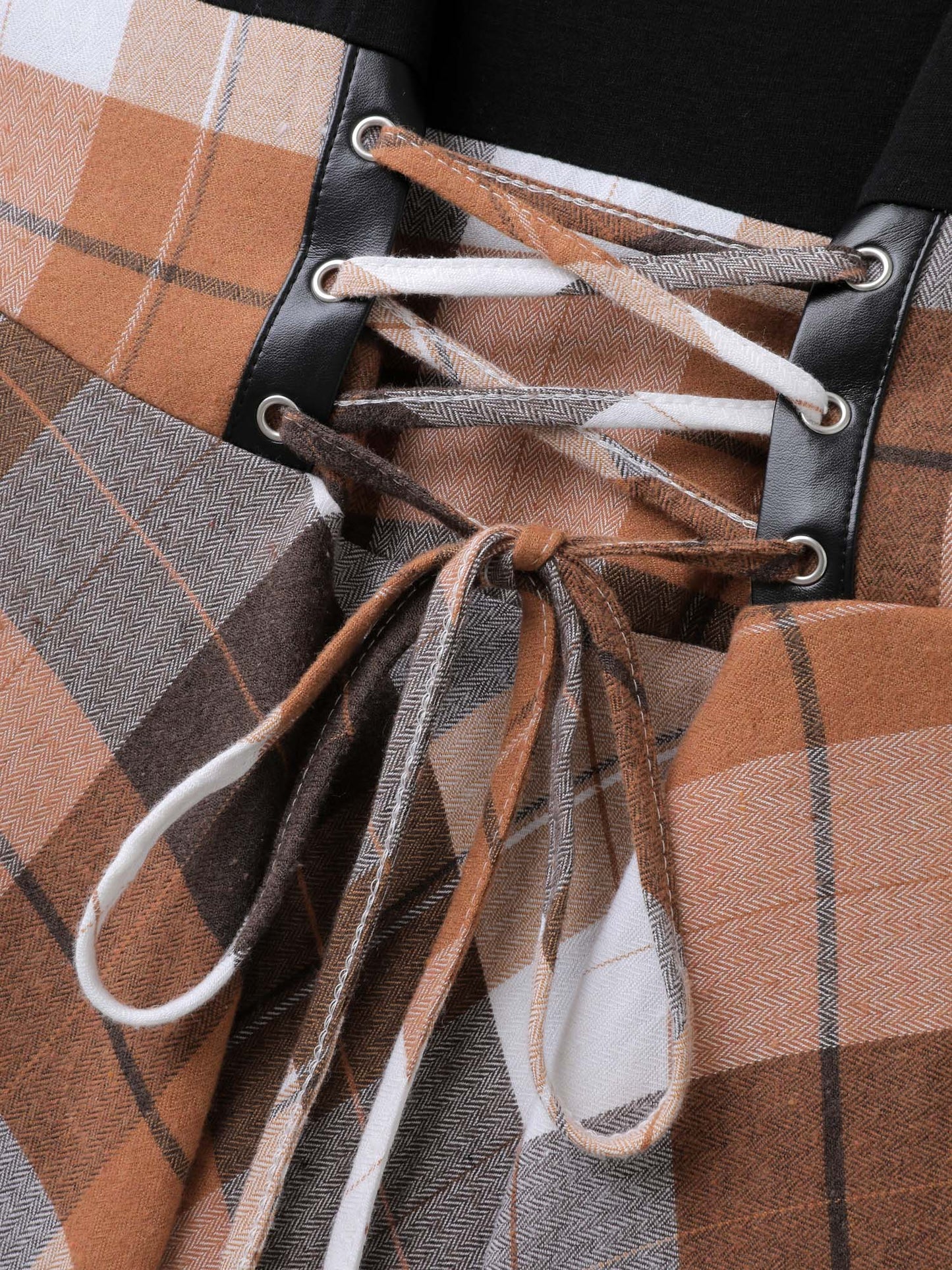 Halloween Plaid Wide Waistband Tie Midi Dress