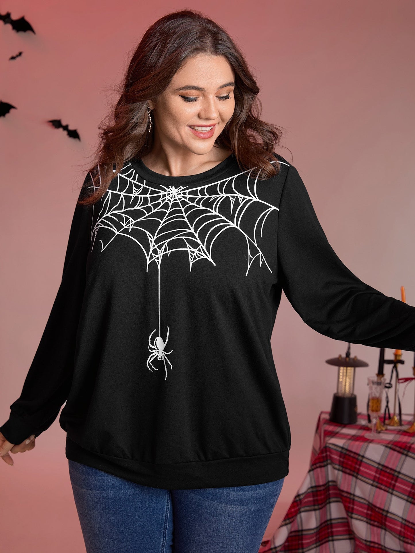 Playful Spider Halloween Print Sweatshirt