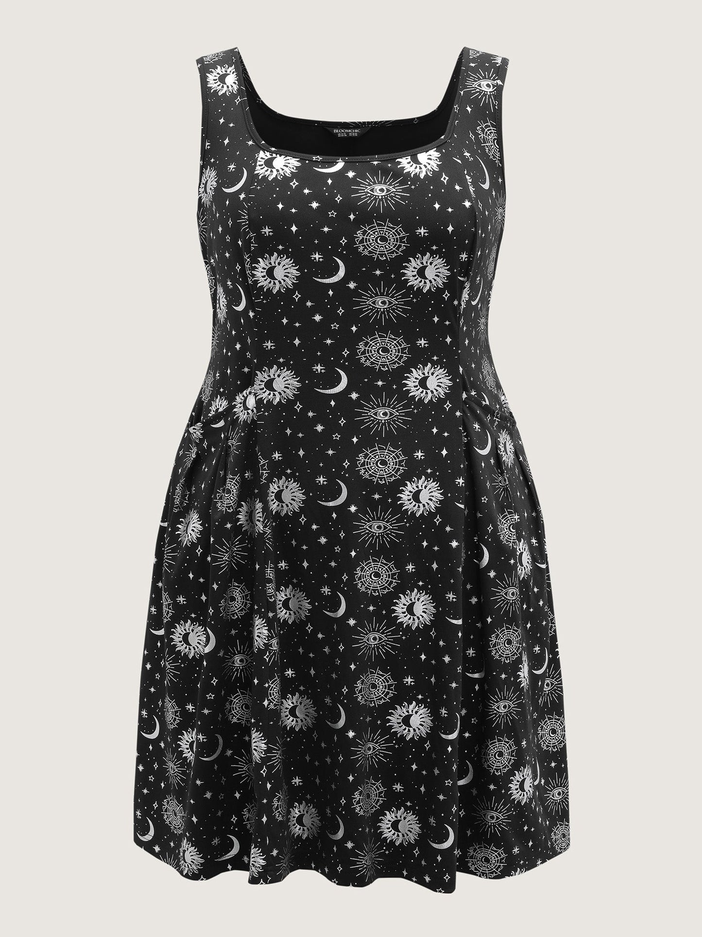 Star Moon Stretchy Square Neck Mini Dress