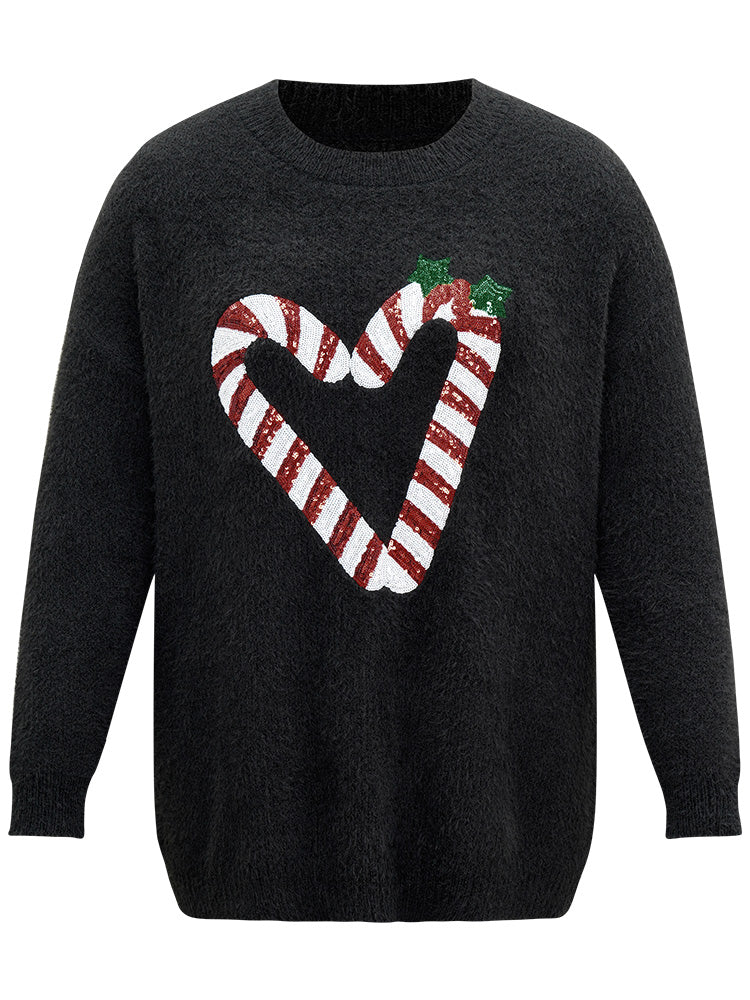 Sequin Christmas Heart Graphic Pullover