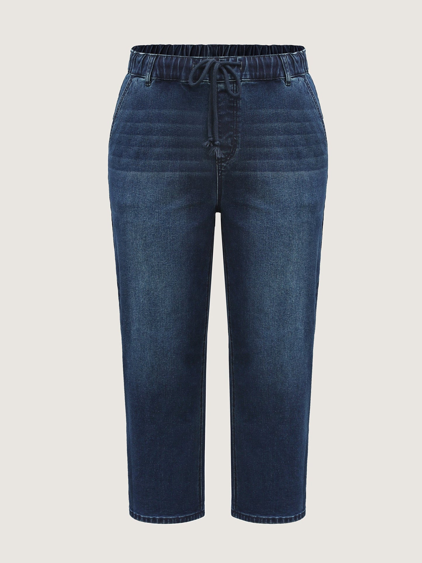 Vintage Wash Rubber Waist Straight-Leg Jeans