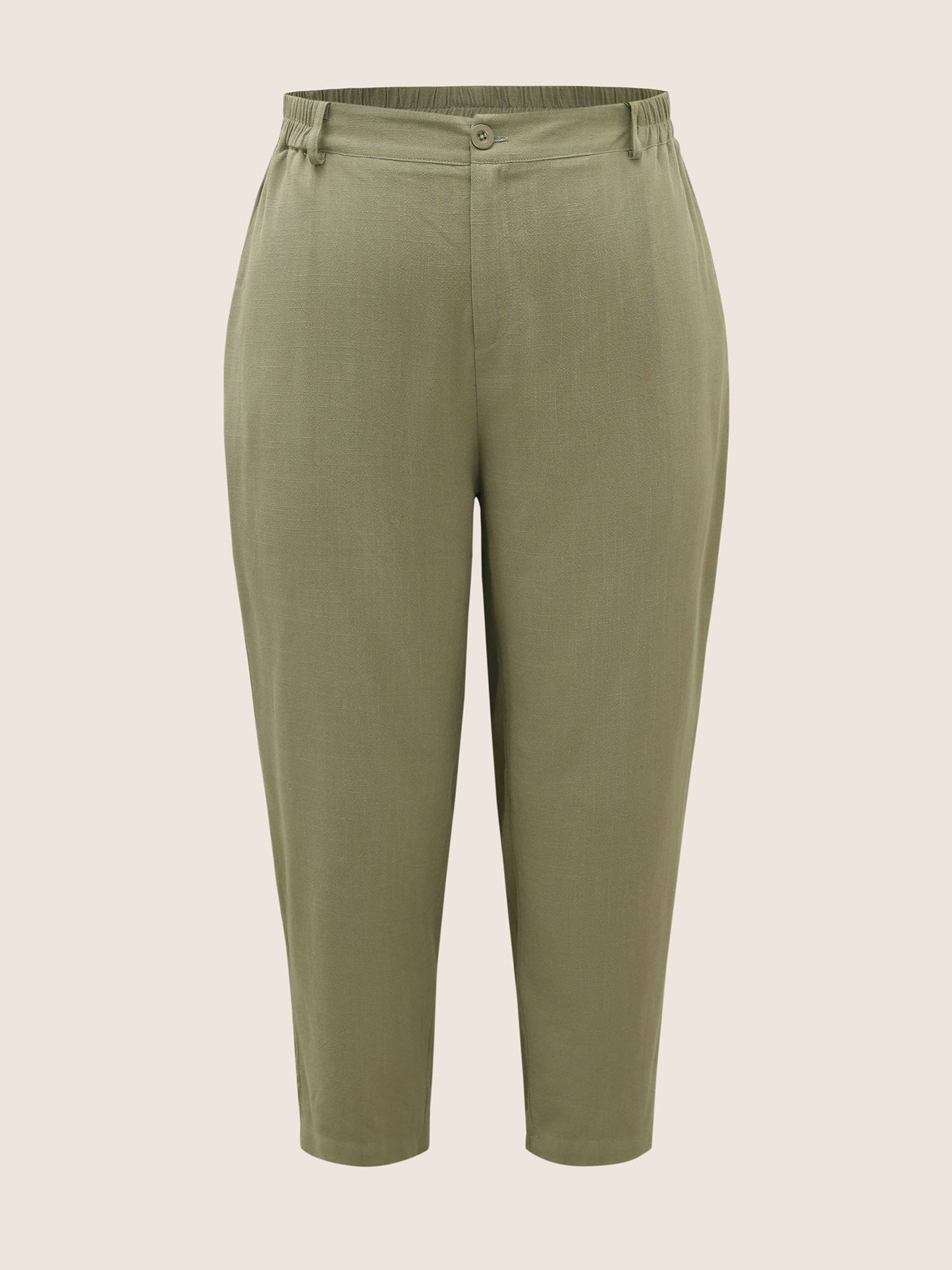 Linen Blend Mid Rise Straight Leg Pants
