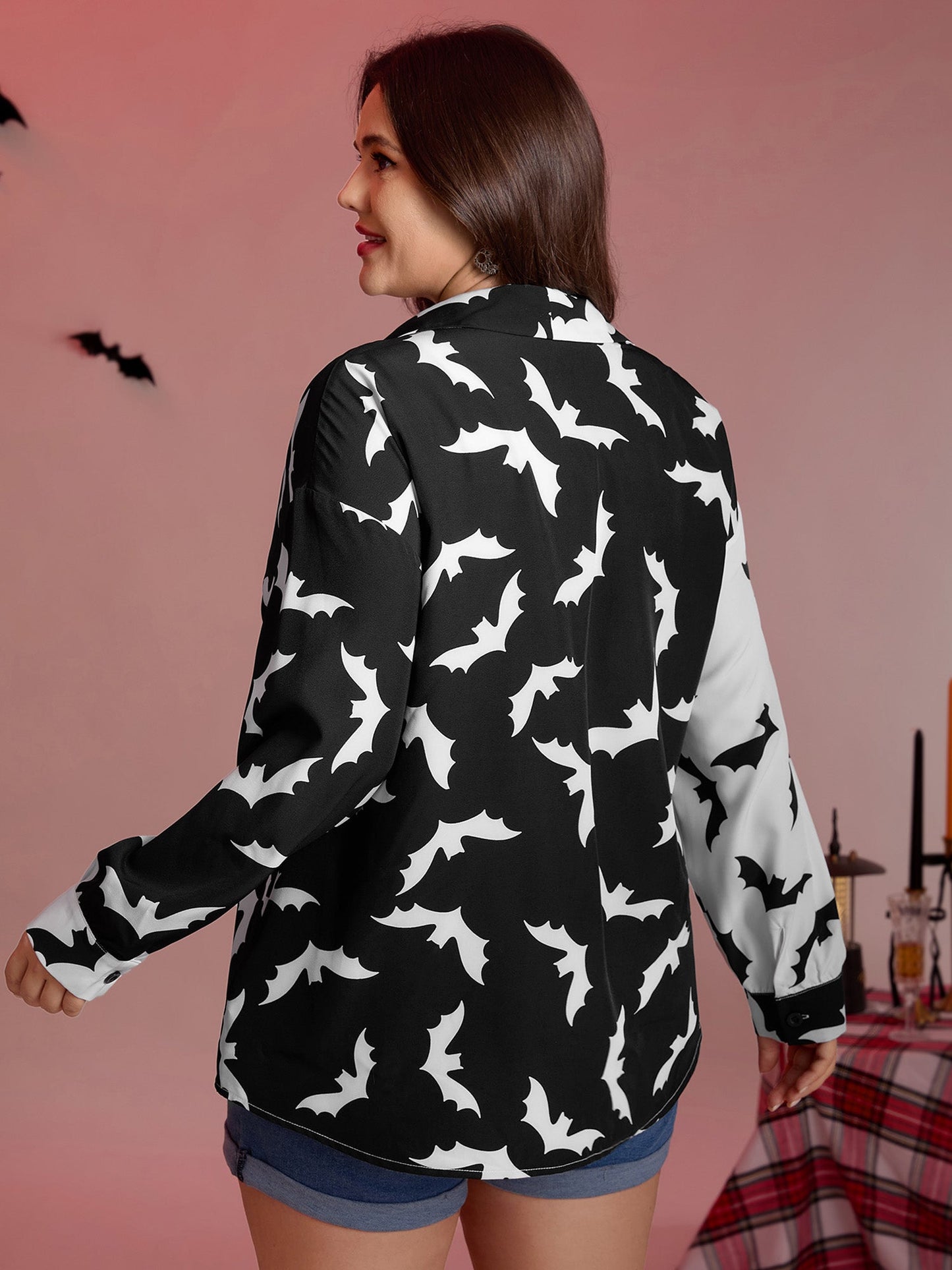 Color Block Flying Bats Button-Down Shirt