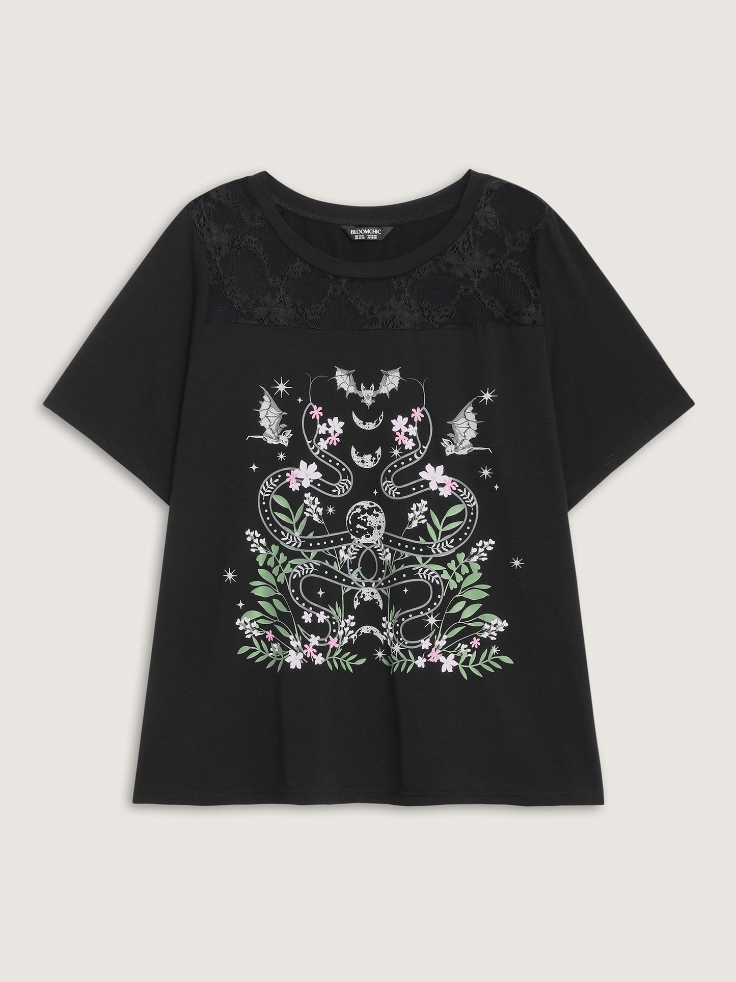 Midnight Garden Sheer Lace Trim T-Shirt