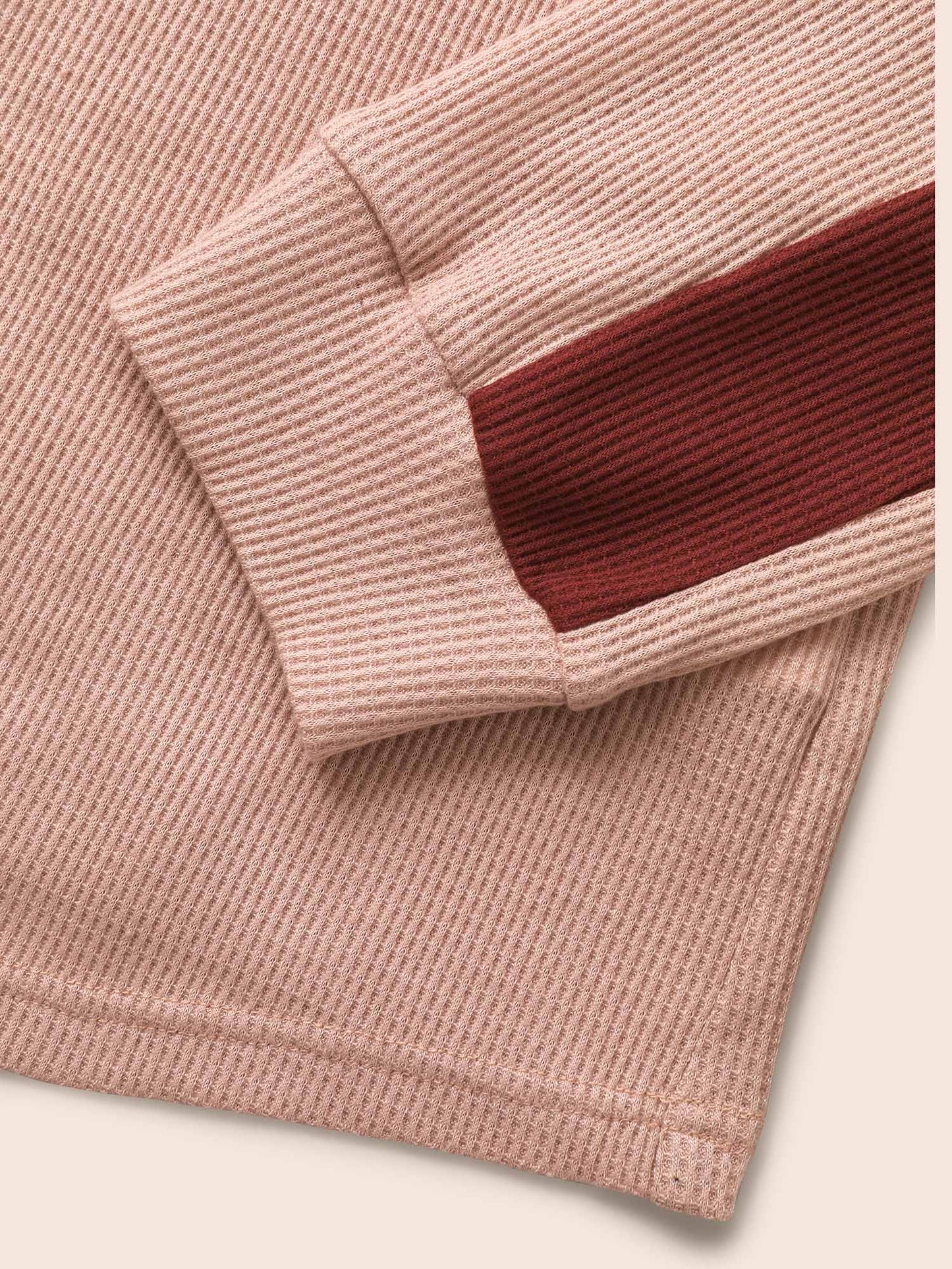 Waffle Knit Contrast Patchwork T-shirt