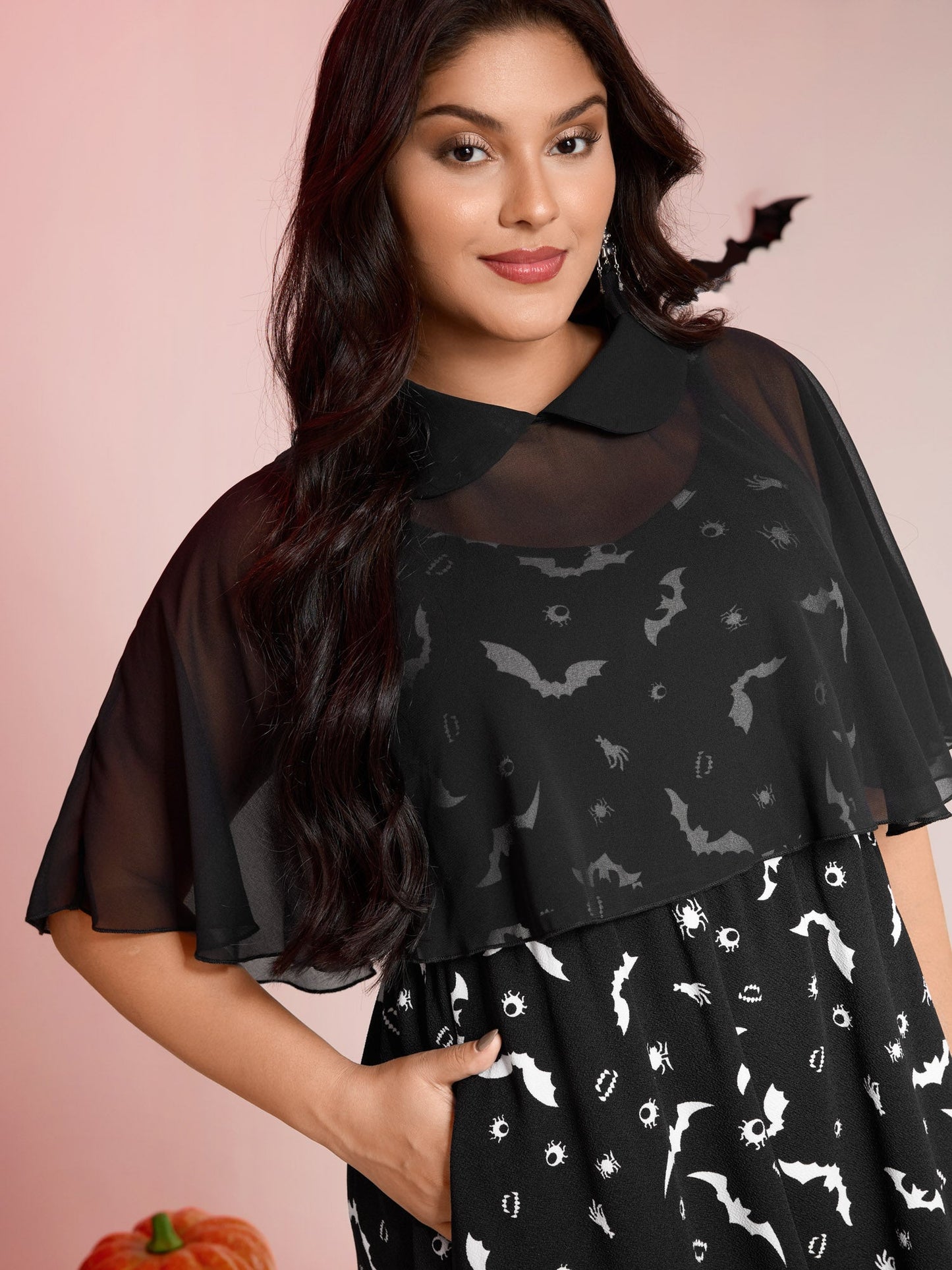 Halloween Bat Print Contrast Two-Piece Midi Dress