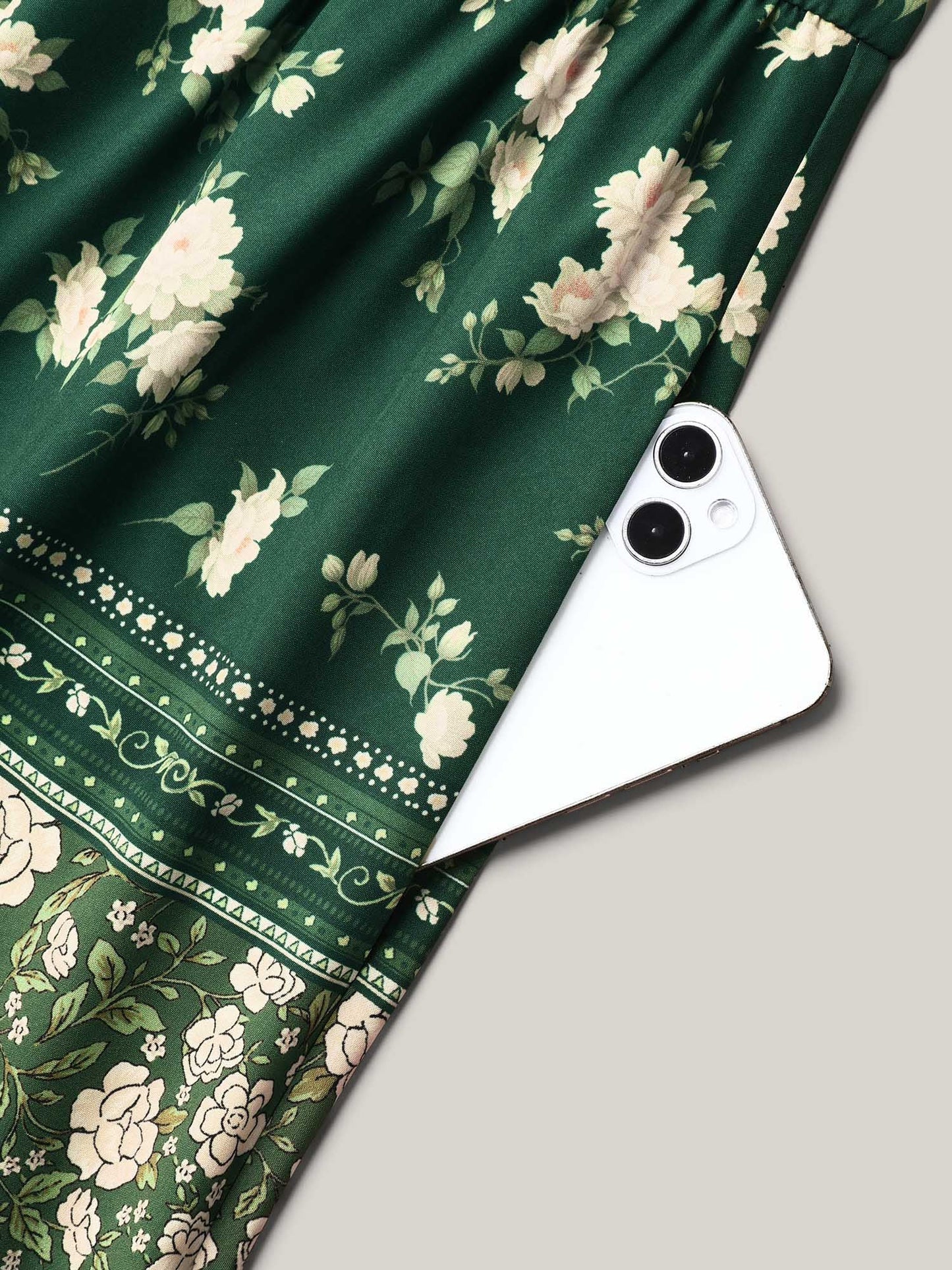 Floral Print Off Sleeve Pockets Midi Dress