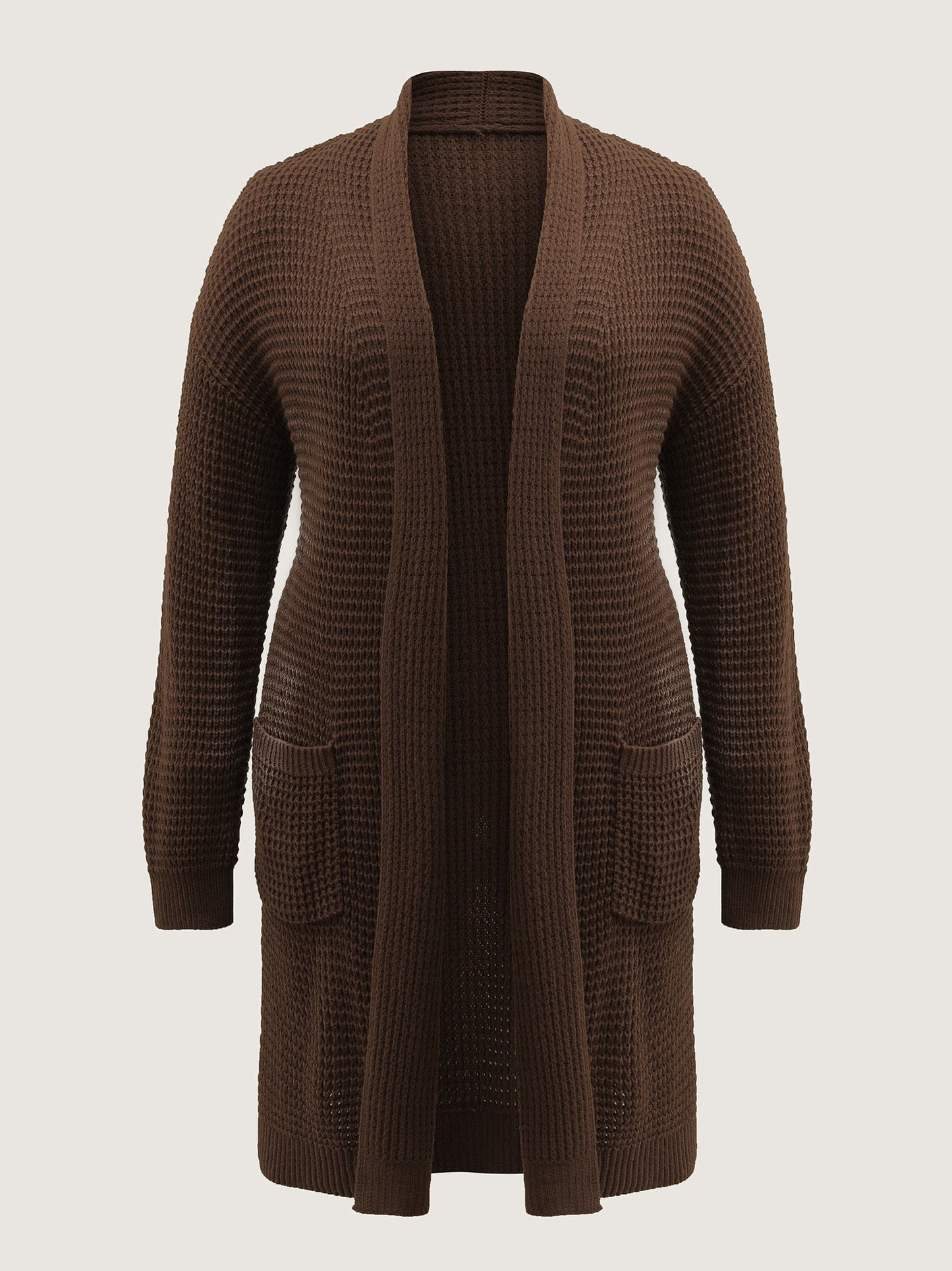 Folded Collar Pockets Slit Knit Cardigan