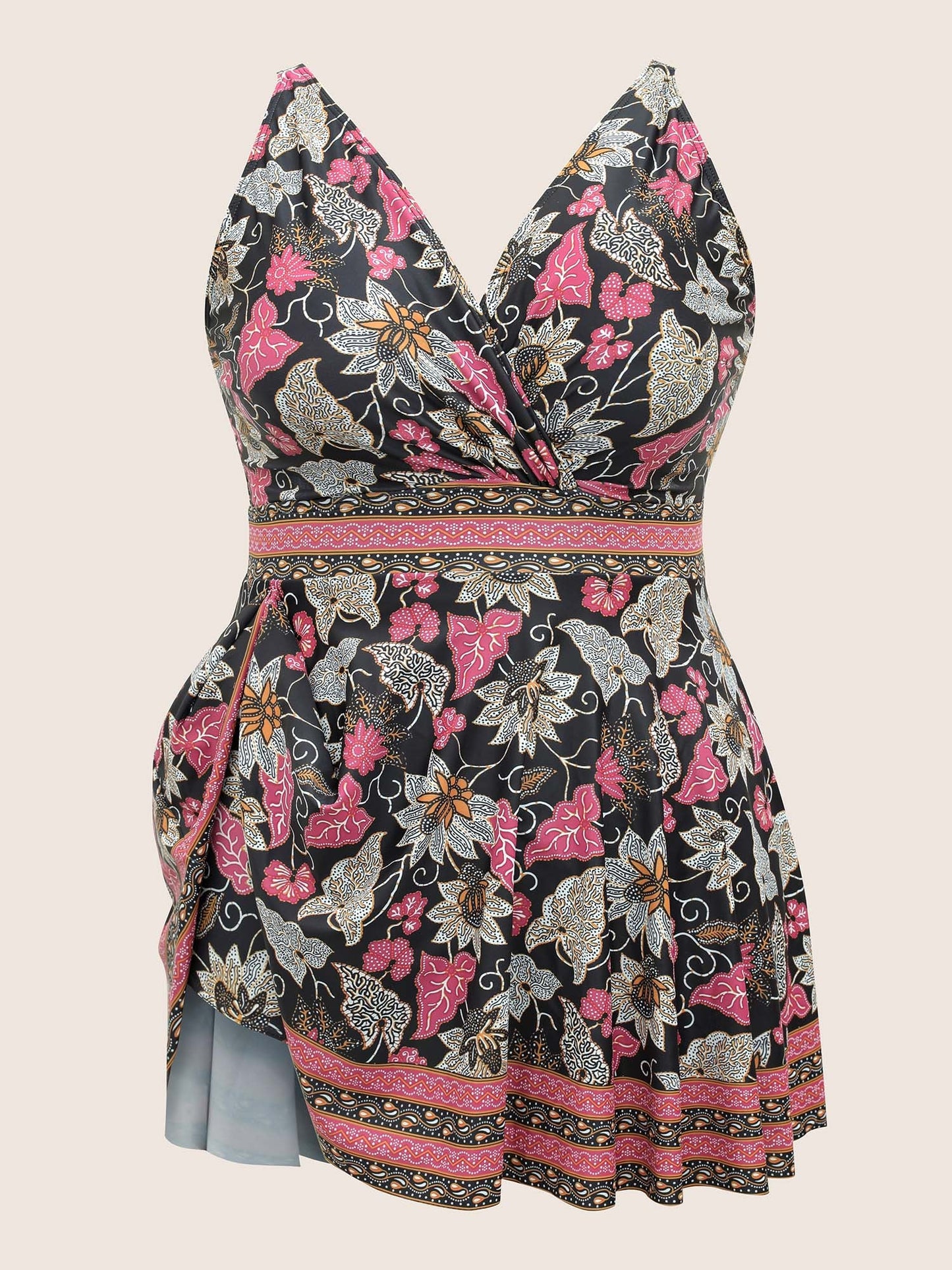 Bandana Print Overlap Collar Swim Dress