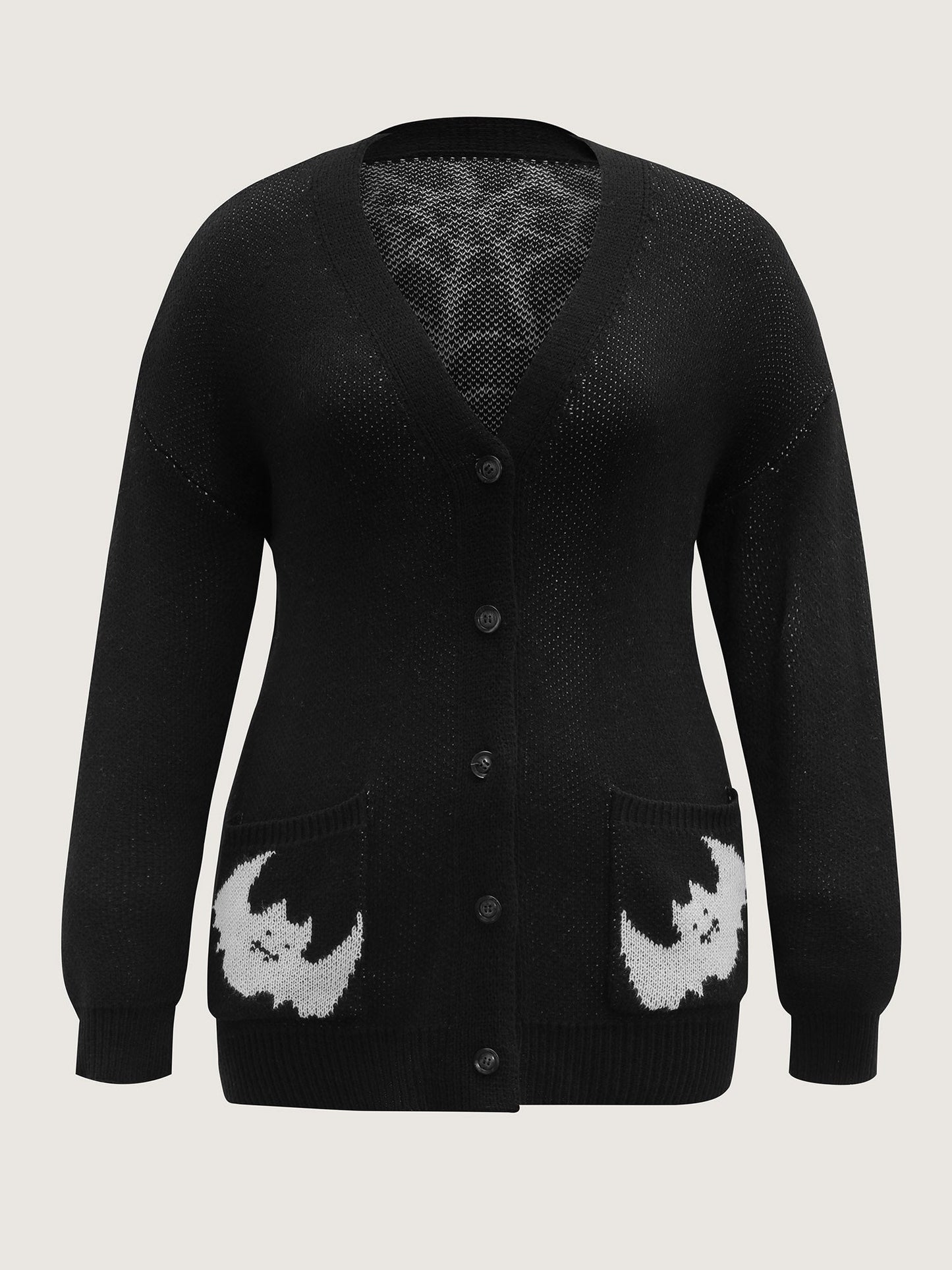 Spiderweb Bat Jacquard Pockets Knit Cardigan