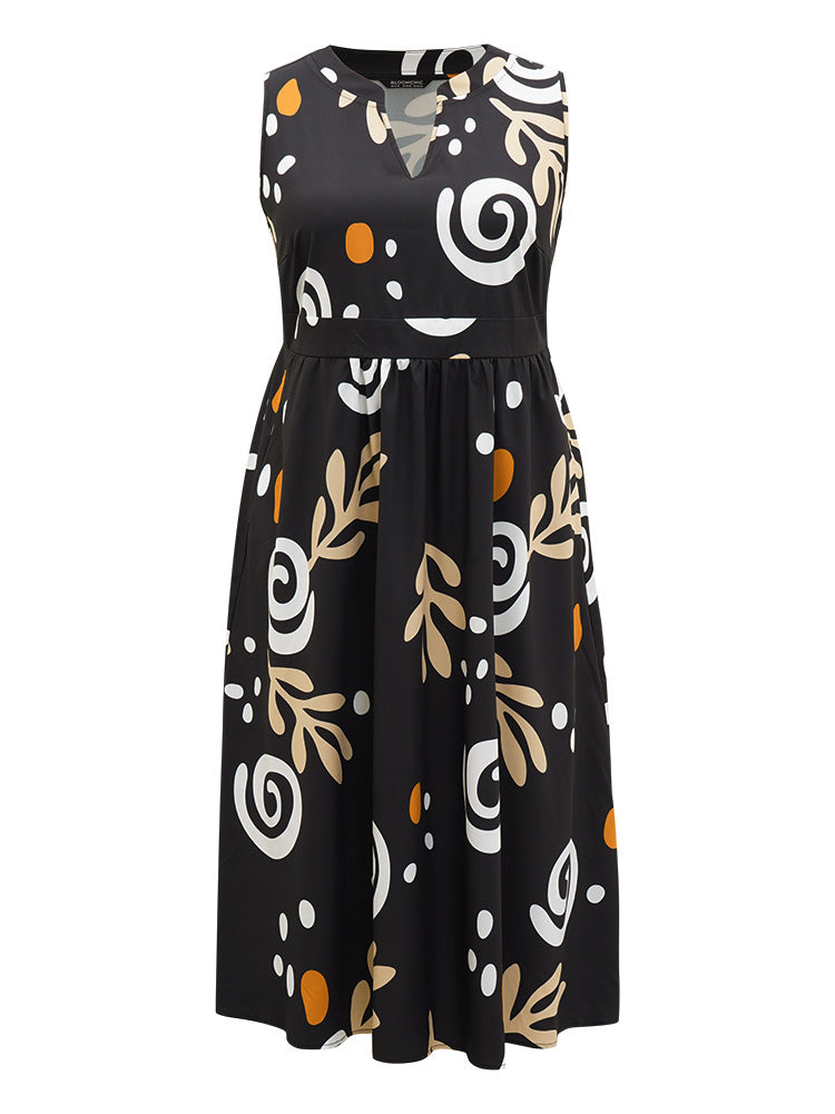 Graphic Print Notched Pocket Tank Dress