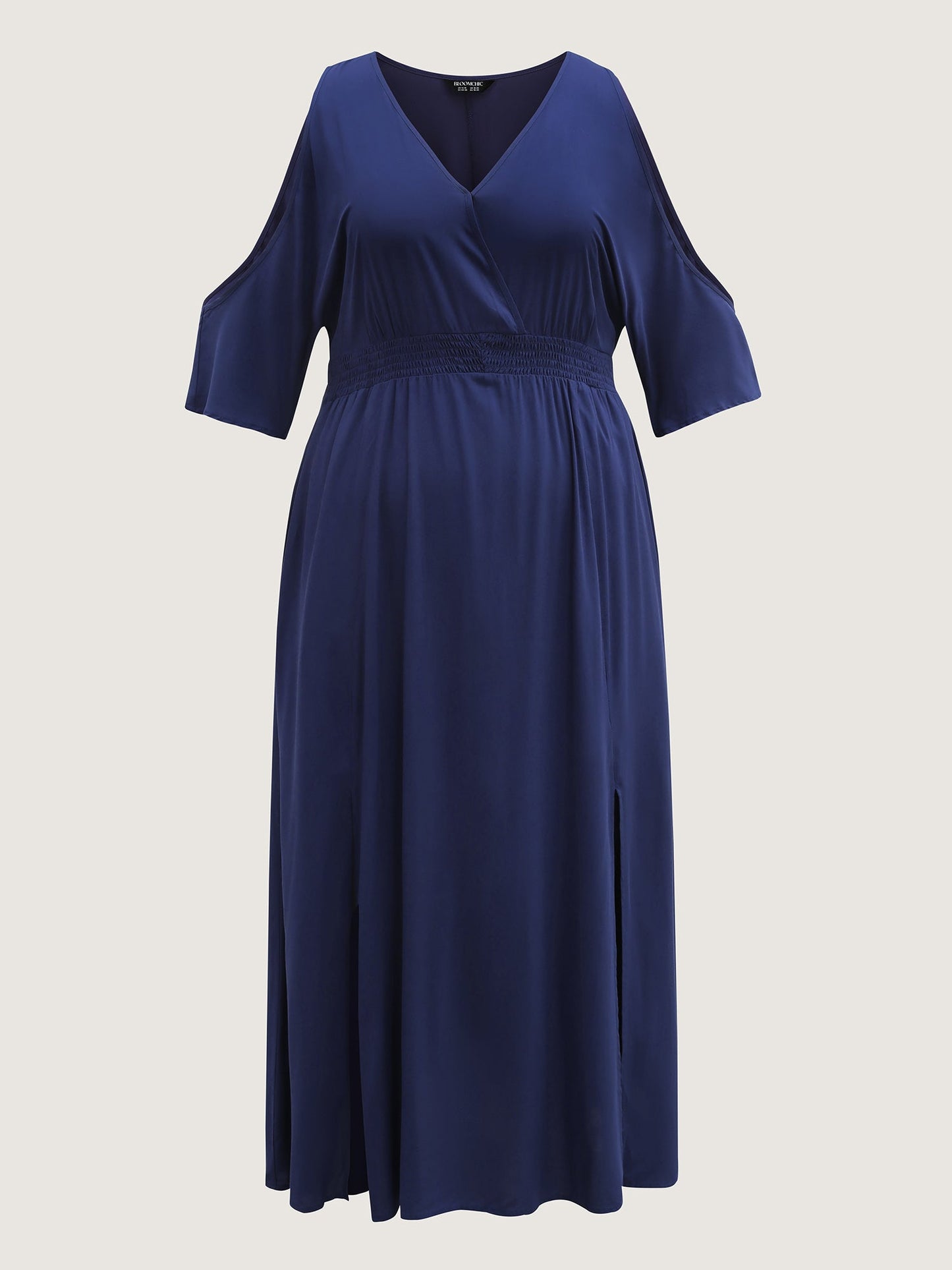 Sleeve Cut-Out Shirred Waist Maxi Dress