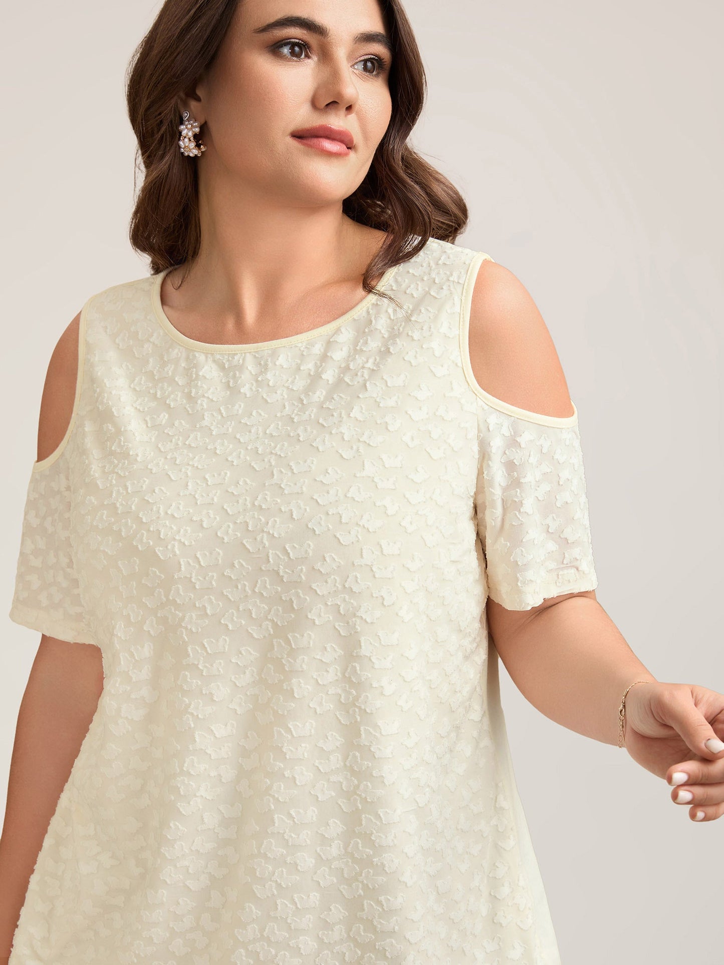 Textured Off-Shoulder Lined T-Shirt