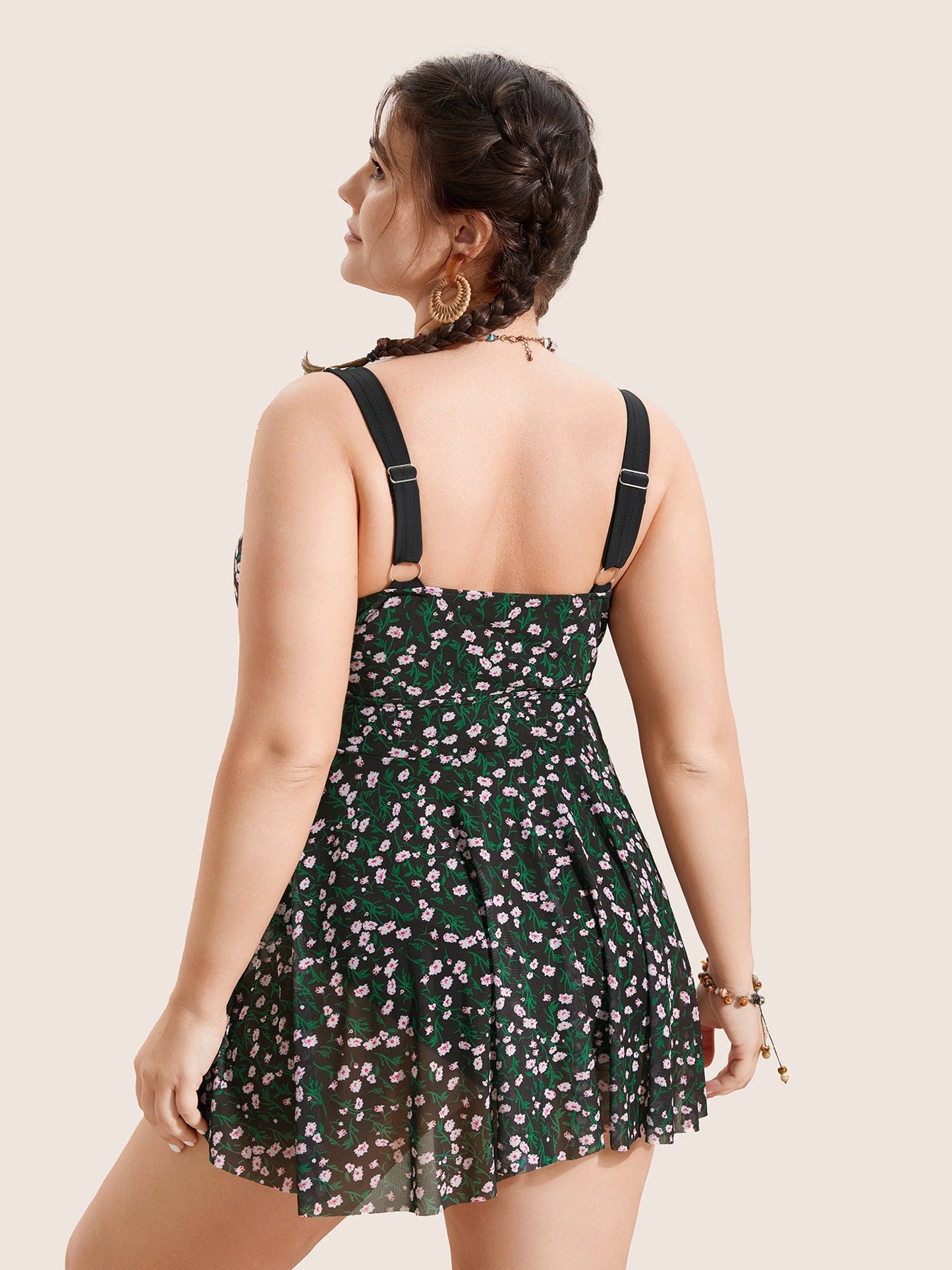 Ditsy Floral See Through Gathered Swim Dress