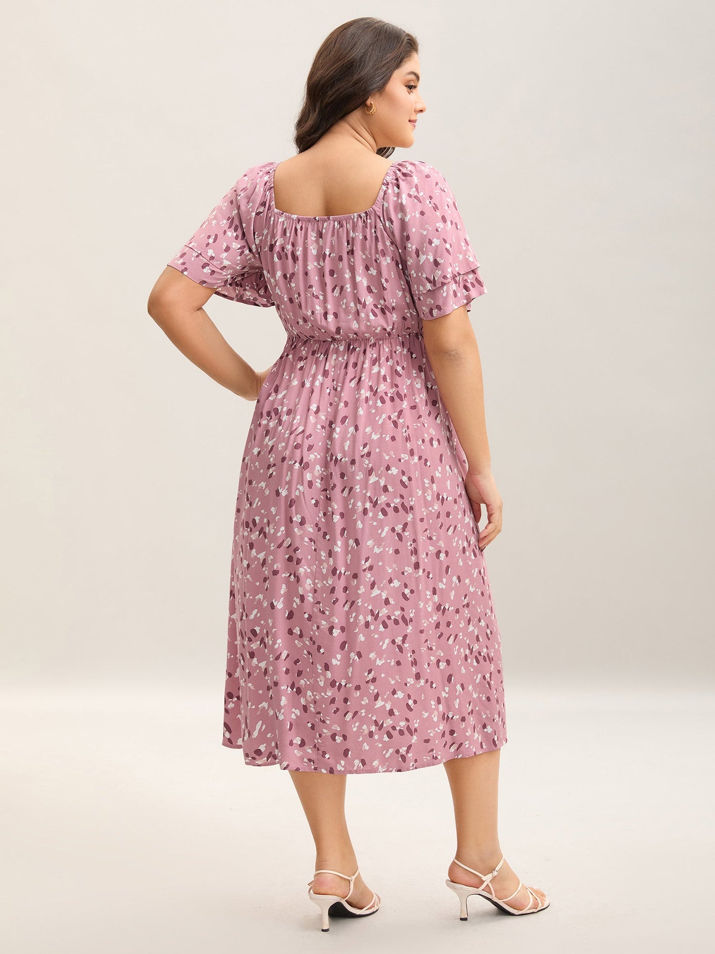 Floral Print Shirred Pockets Midi Dress