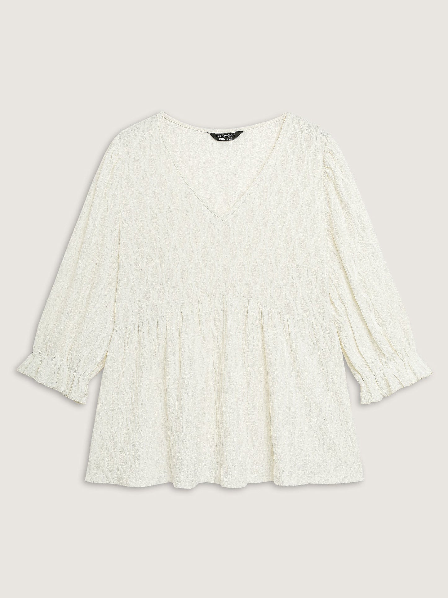 Textured Puffy Sleeve V-Neck Blouse