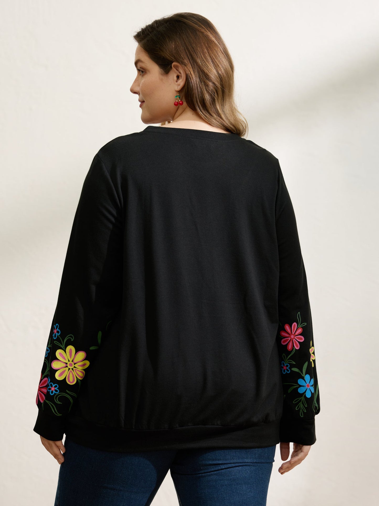 Floral Sheer Lined Contrast Sweatshirt