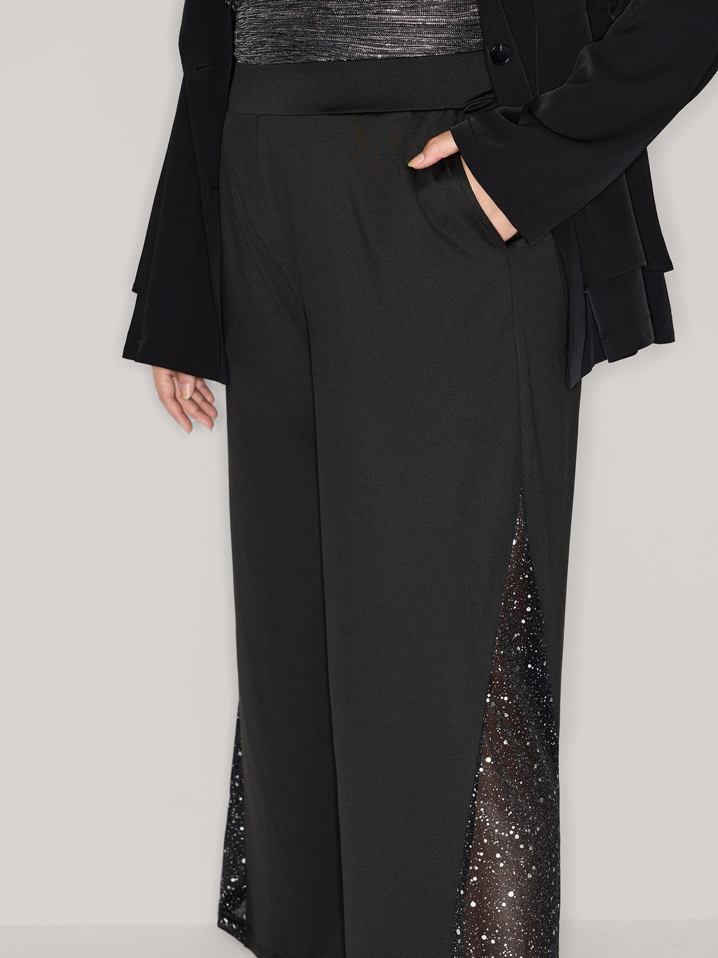 Mesh Spliced Wide-Leg Pants