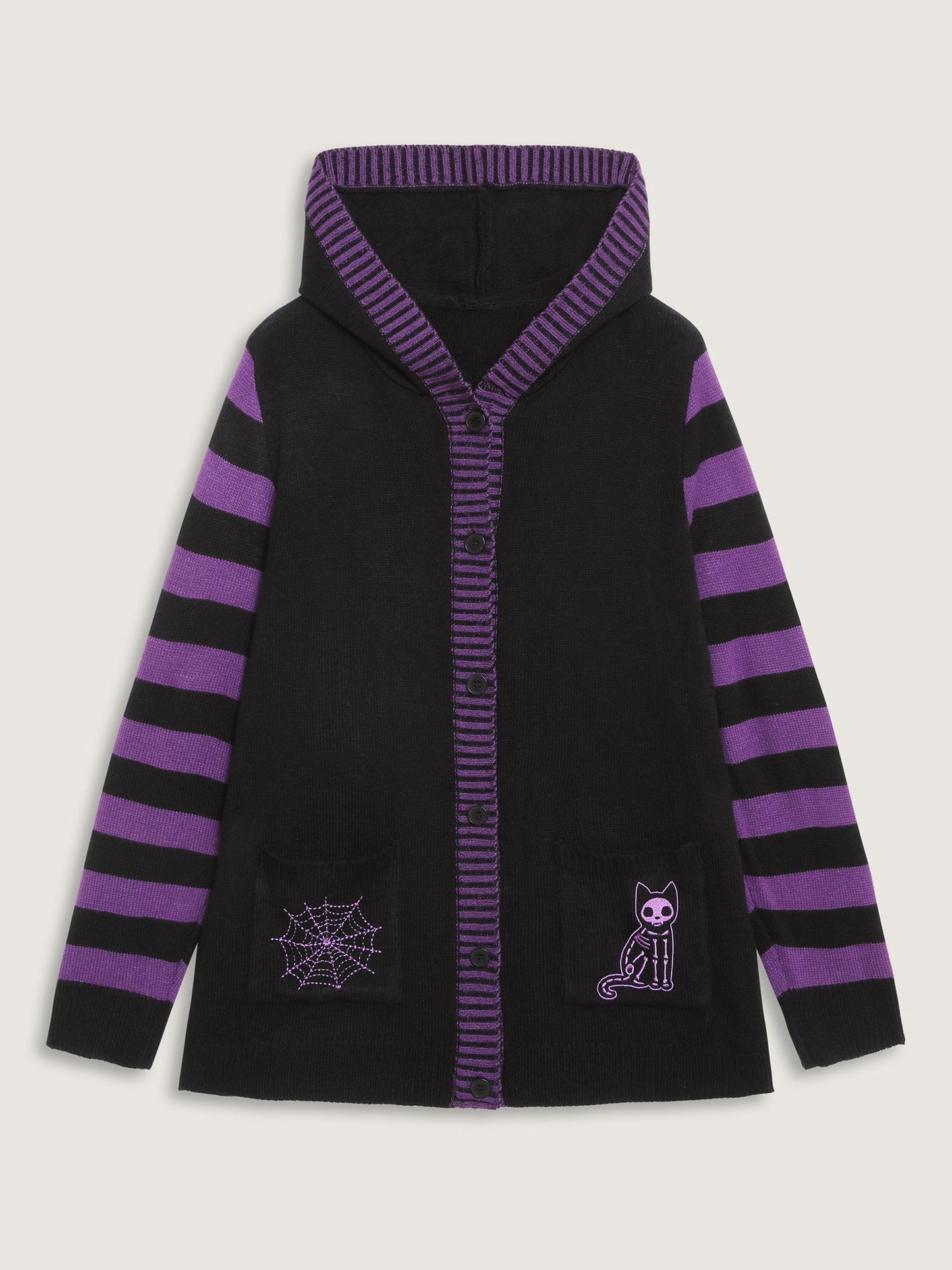 Stripes Sleeve Contrast Hooded Cardigan