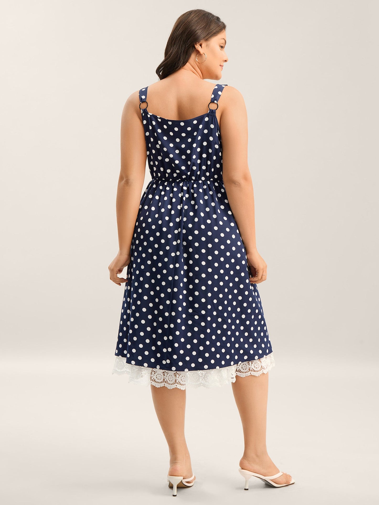 Polka Dots Print Adjustable Lace Midi Dress