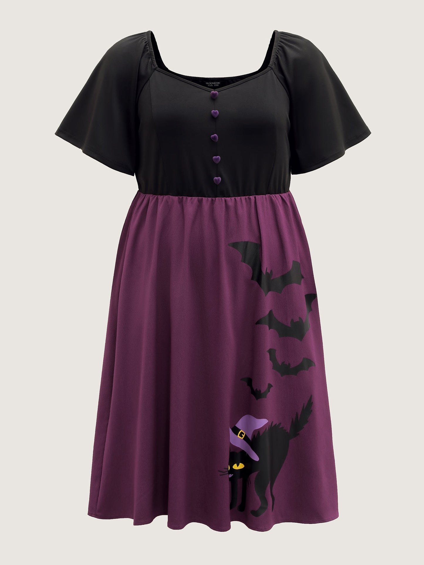 Wicked Halloween Print Contrast Button Midi Dress