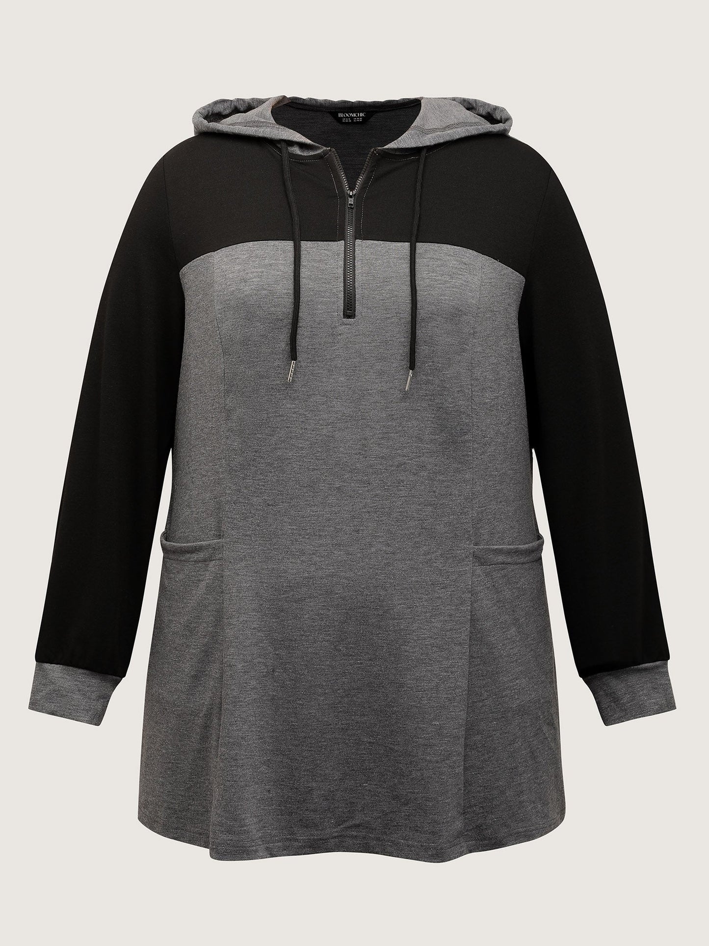 Heather Stretchy Colorblock Long Hoodie