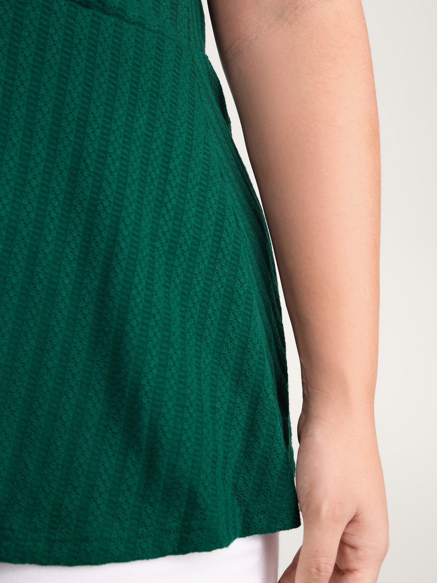 Textured Knit V-Neck Cinched-Waist Tank Top