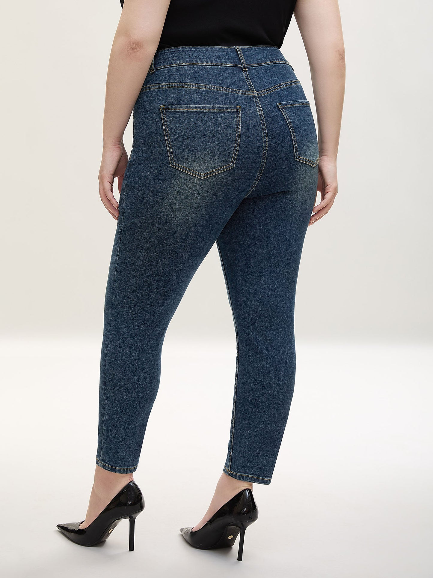 Whiskered Wash Mid-Rise Skinny-Fit Jeans