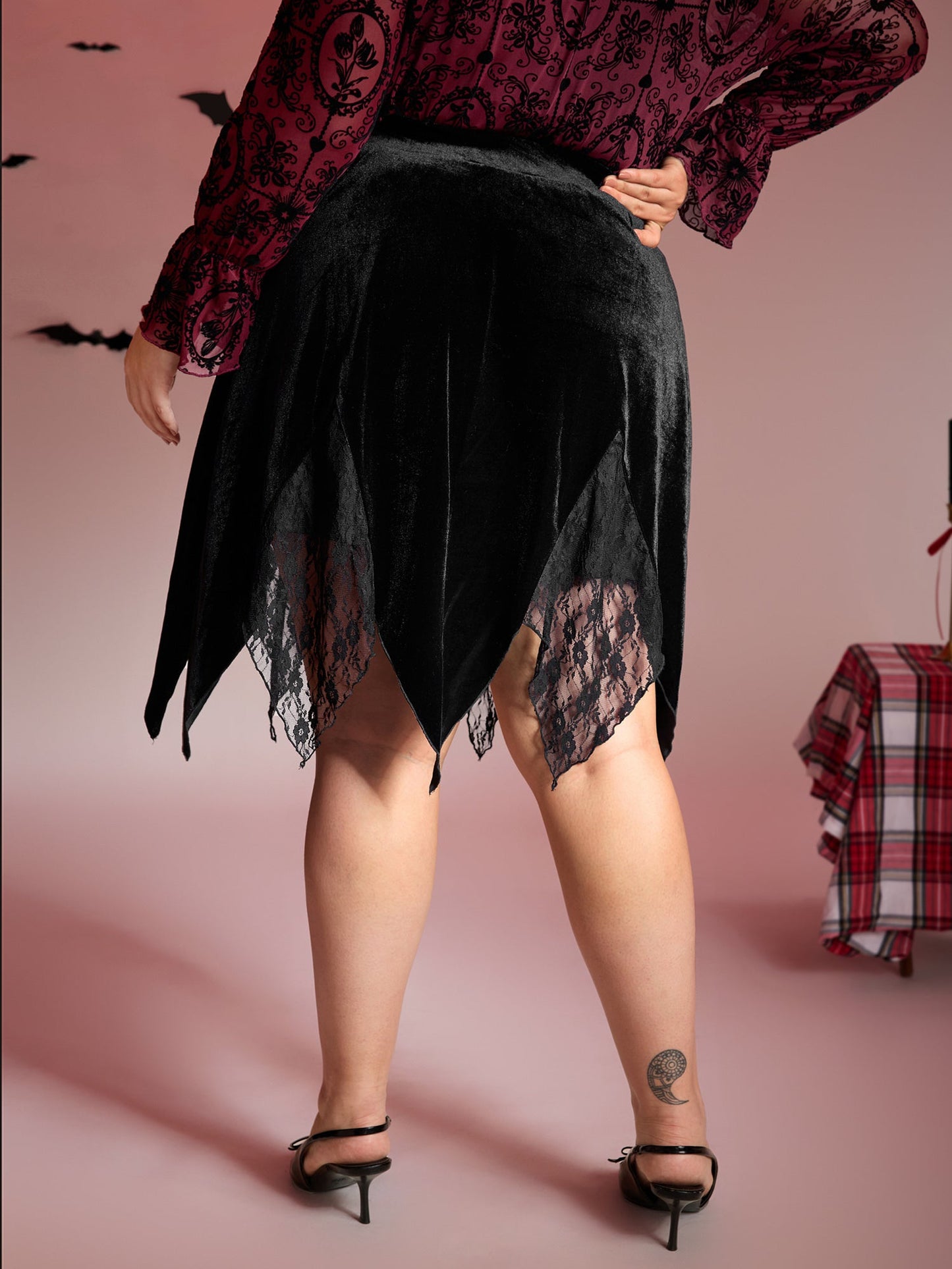 Handkerchief Hem Lace Trim Midi Skirt