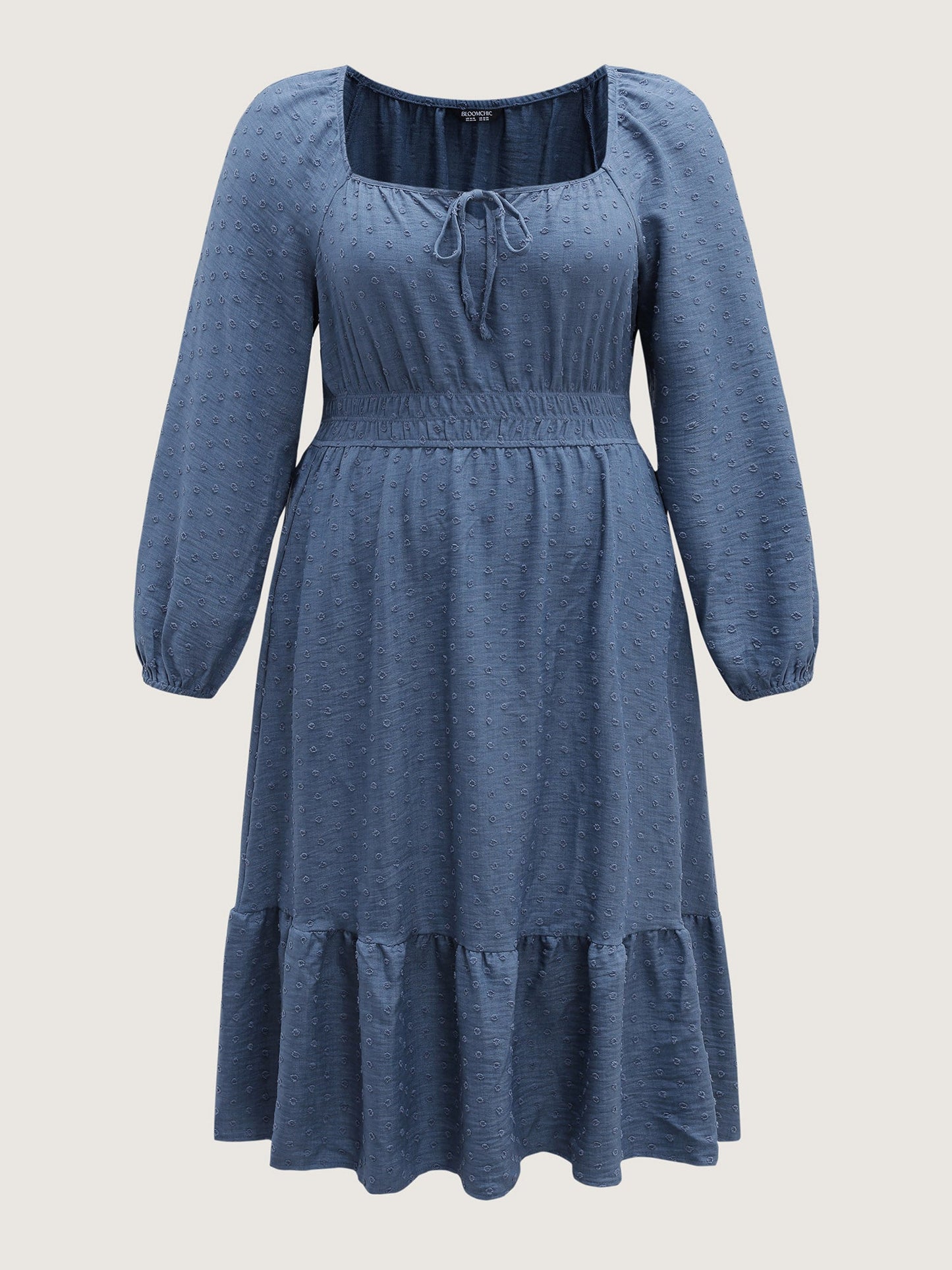 Textured Shirred Waist Neck-Tie Maxi Dress