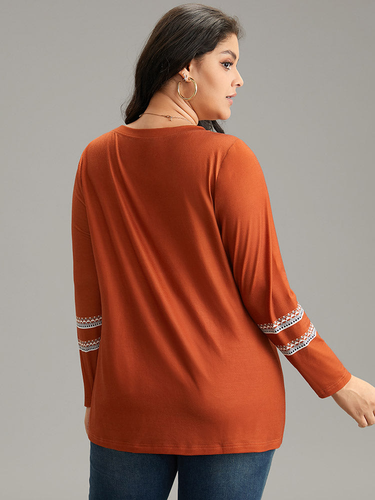 Boho Print Patchwork Crew Neck T-shirt